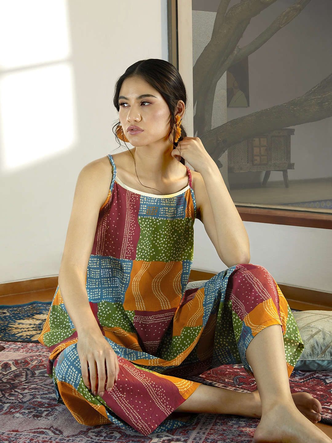 

Anouk Women Multicoloured Bandhani Printed Pure Cotton Kurta with Palazzos, Multi