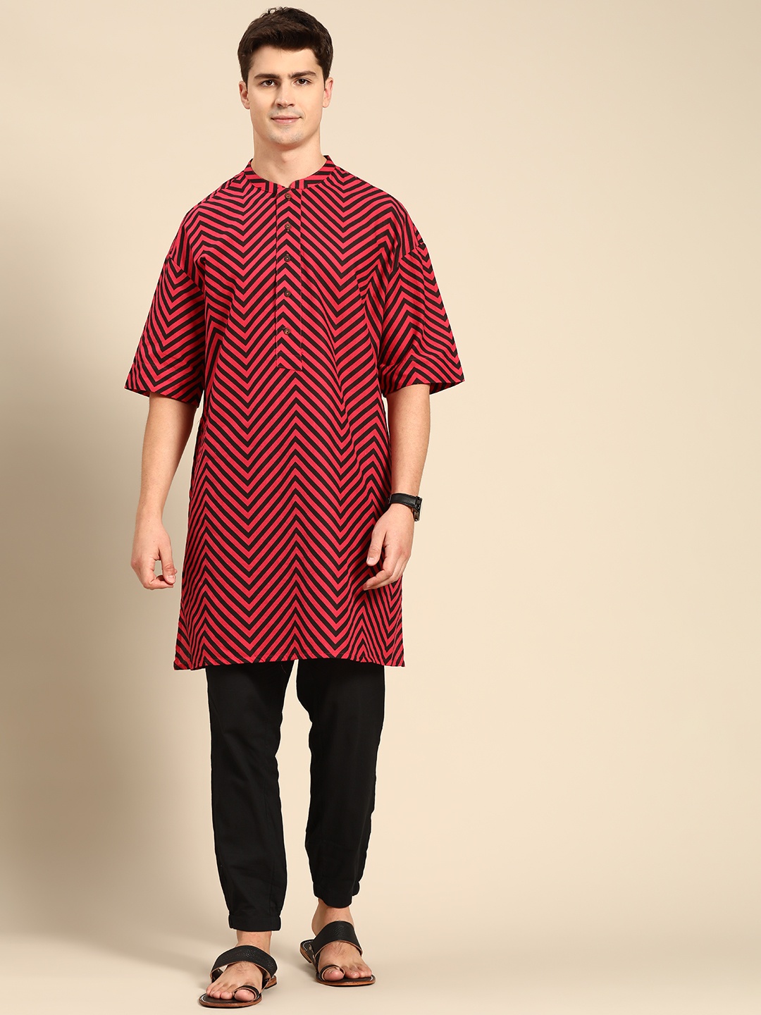 

Anouk Men Black Printed Pure Cotton Kurta with Pyjamas