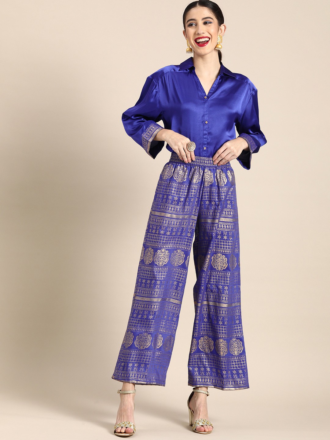 

Anouk Women Blue Ethnic Motifs Kurta with Palazzos