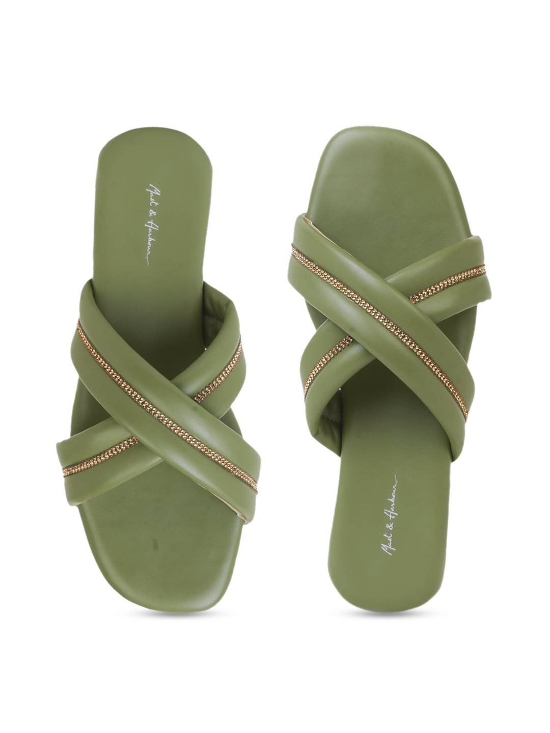

Mast & Harbour Women Green Embellished Open Toe Flats