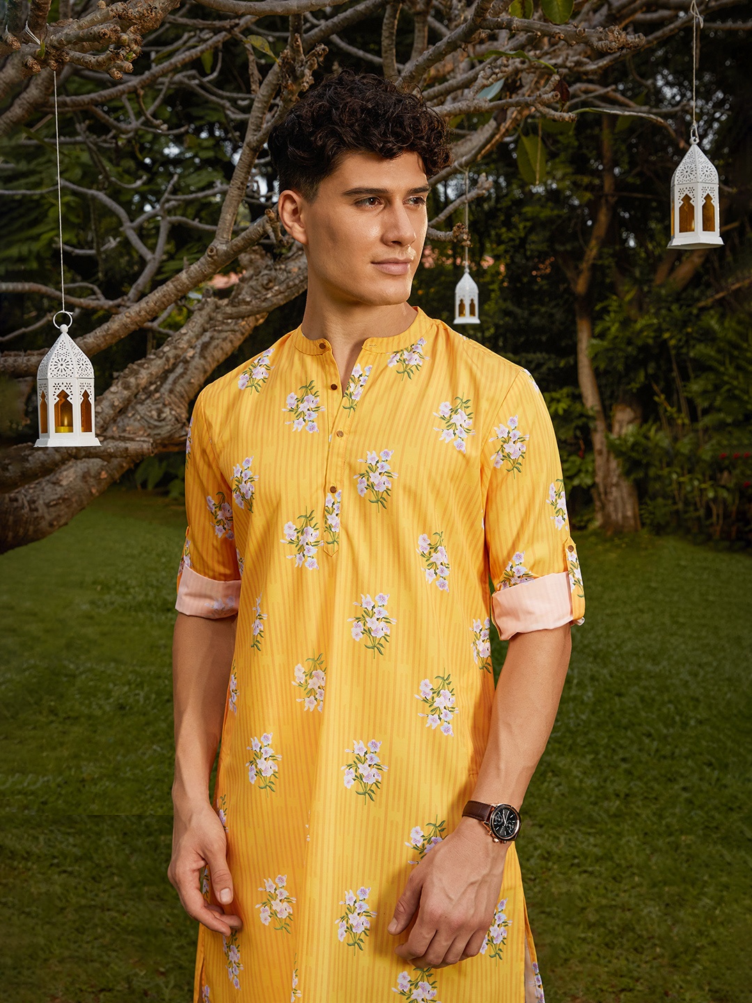 

Anouk Men Mustard Yellow Floral Kurta