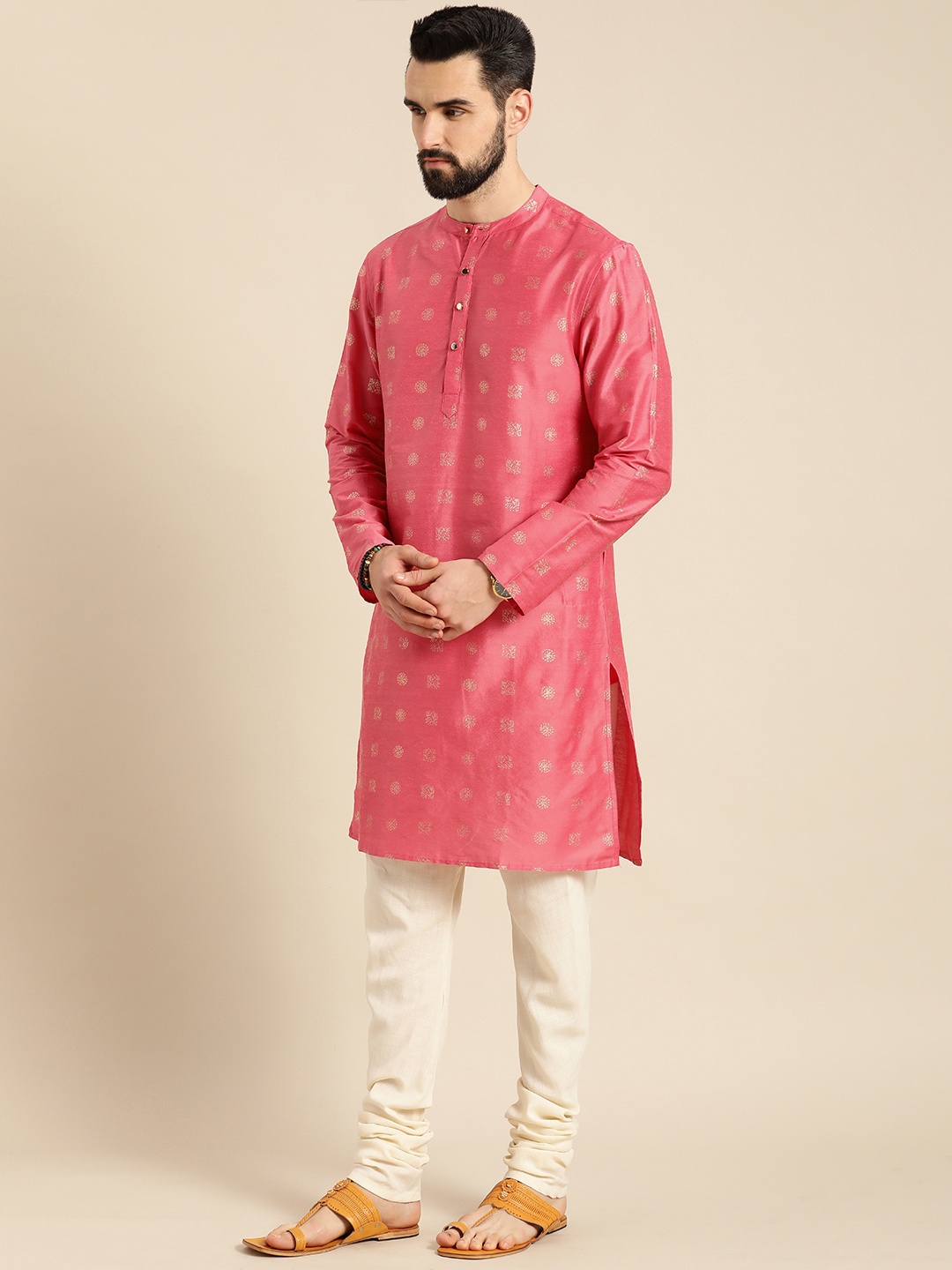 

Anouk Men Pink & Gold-Toned Ethnic Motifs Printed Kurta