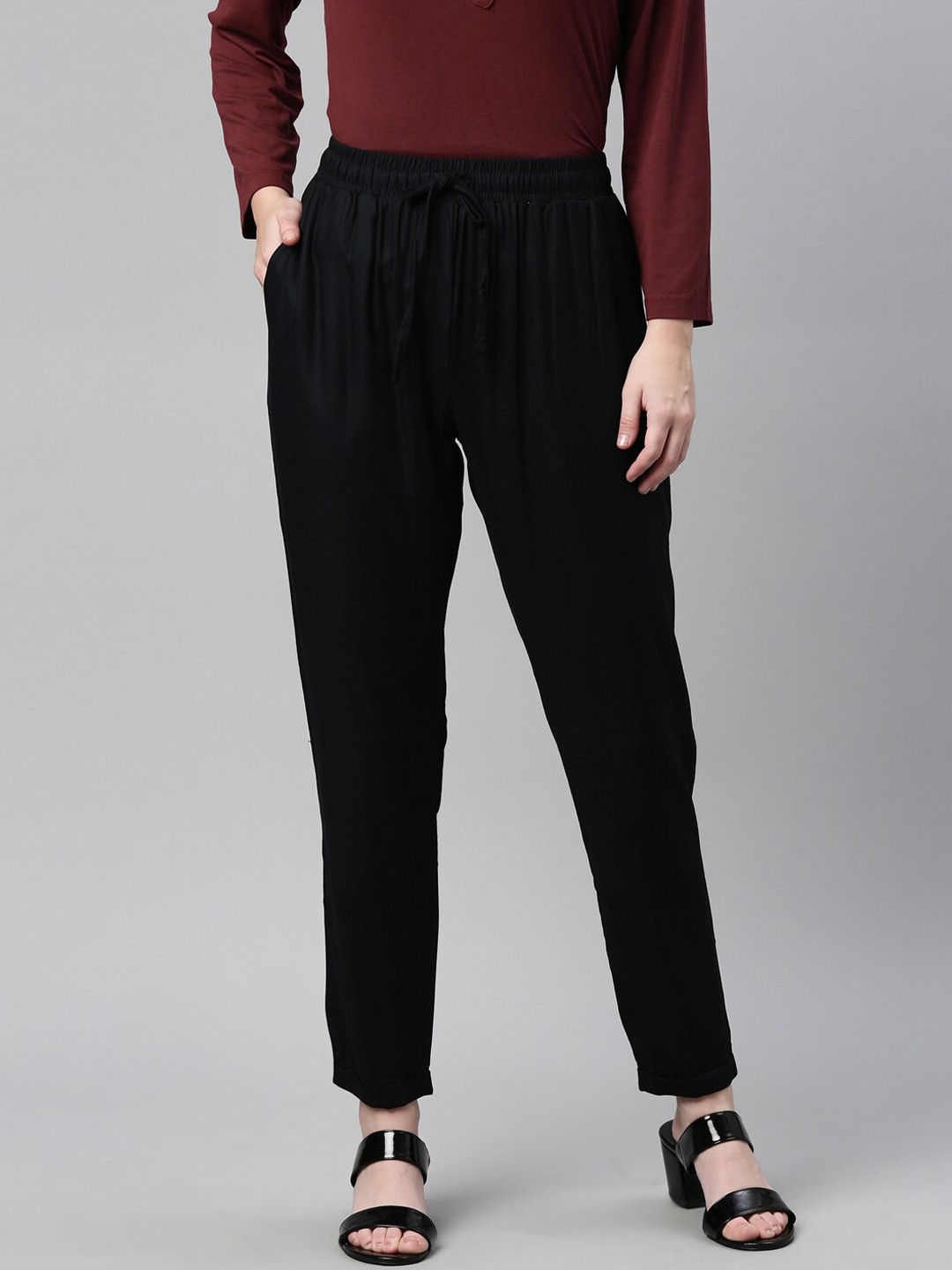 

LAYA Women Black Relaxed Trousers