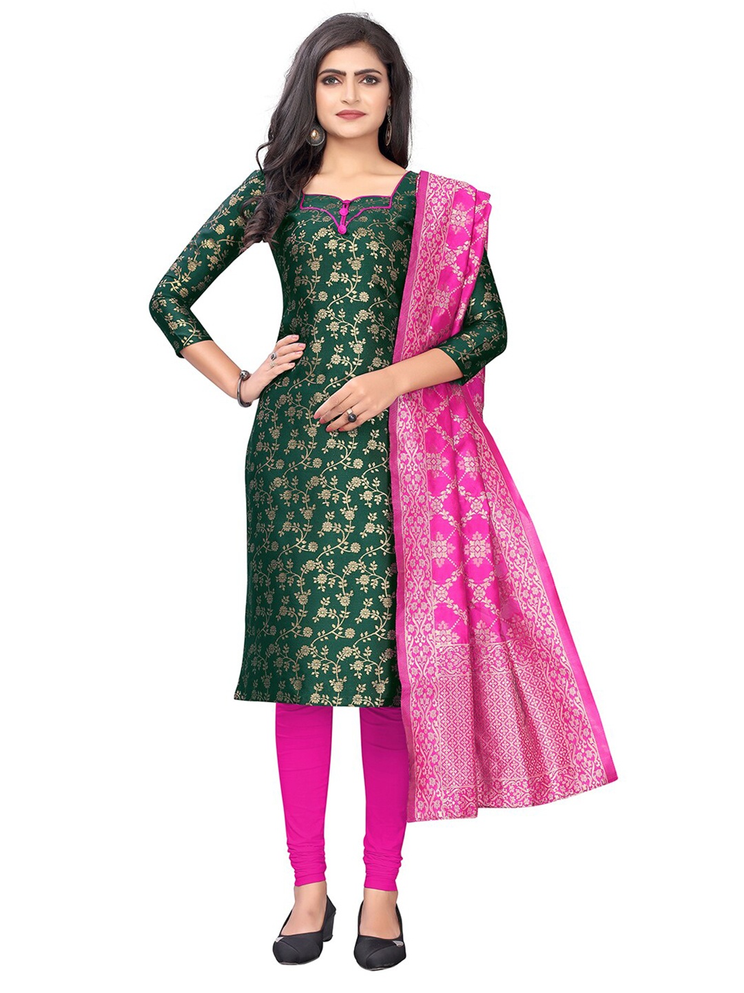 

Pisara Green & Pink Unstitched Dress Material