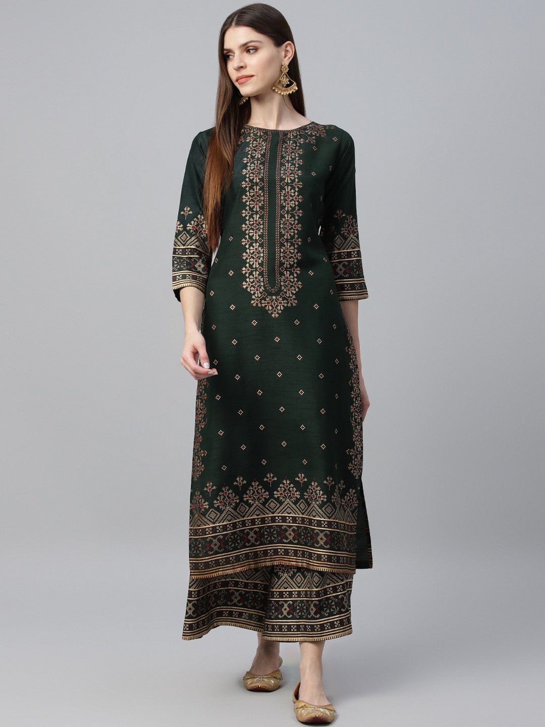 

Libas Women Green Ethnic Motifs Printed Kurta with Palazzos