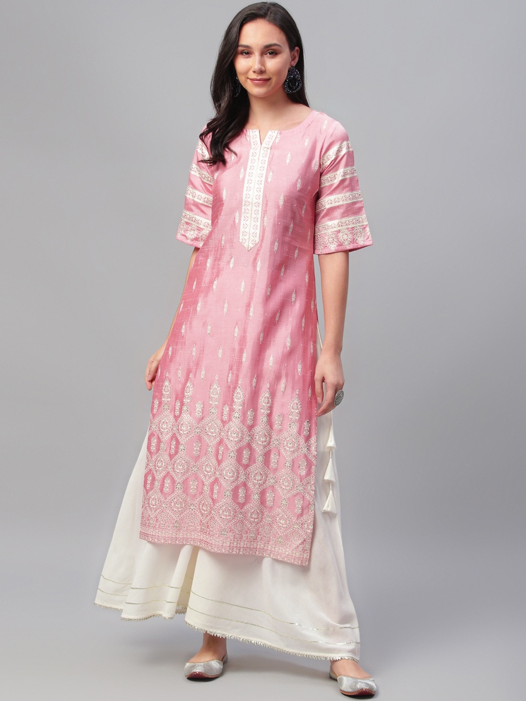 

Libas Women Pink Ethnic Motifs Dyed Flared Sleeves Kurta