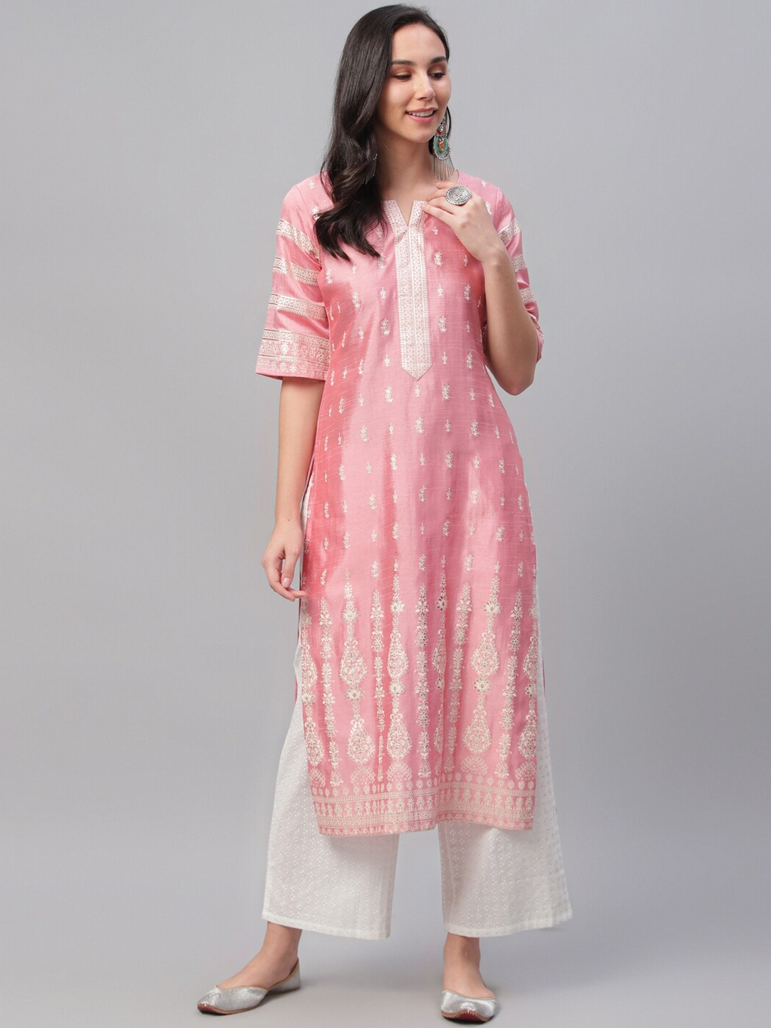 

Libas Women Pink Ethnic Motifs Printed Flared Sleeves Kurta