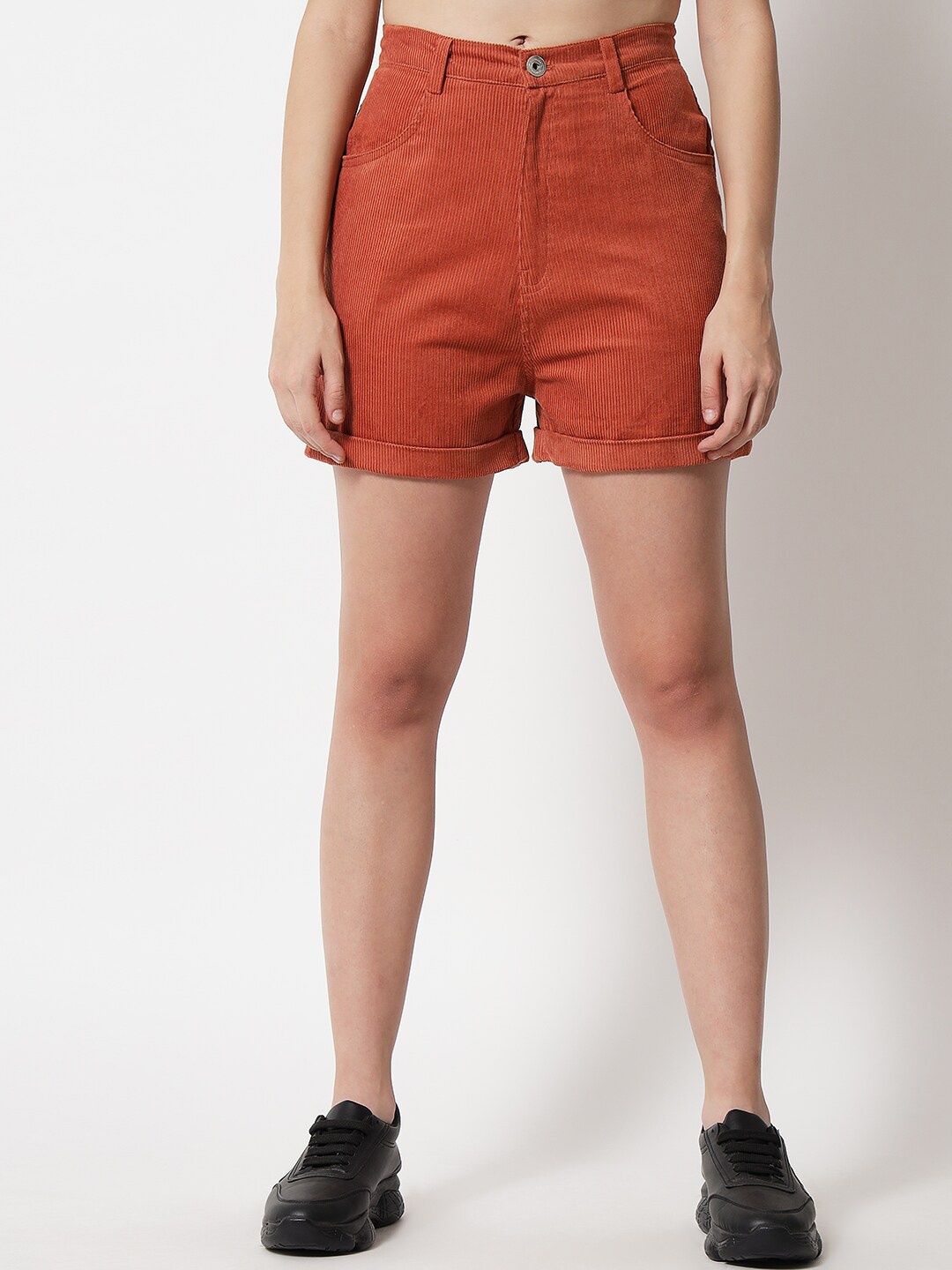 

Trend Arrest Women Rust High-Rise Cotton Shorts