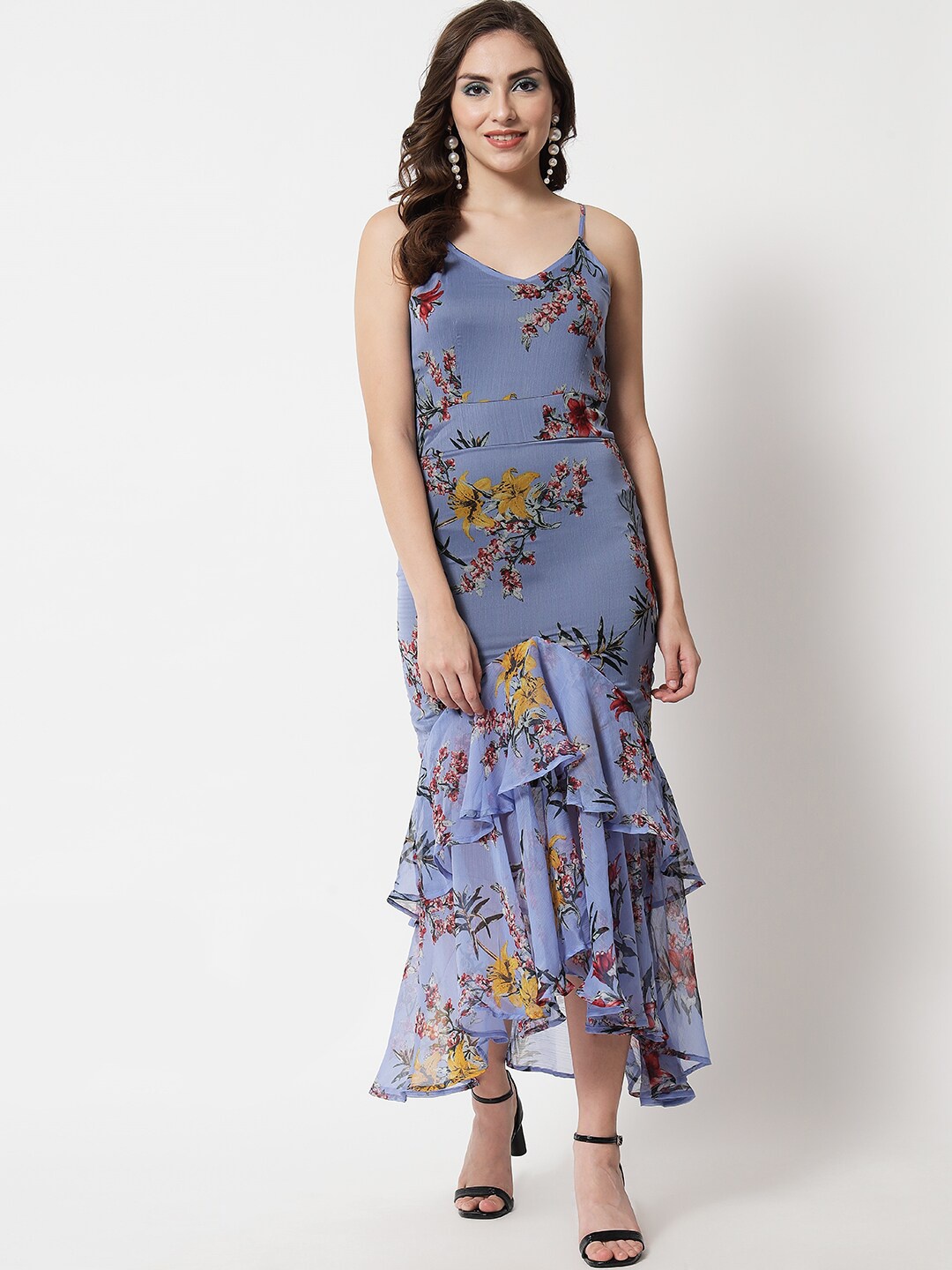 

Trend Arrest Blue Floral Georgette Maxi Dress