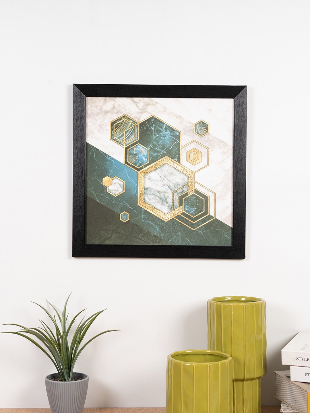 

HomeTown reagan Black & Blue Abstract Hexagon Canvas Painting Wall Art