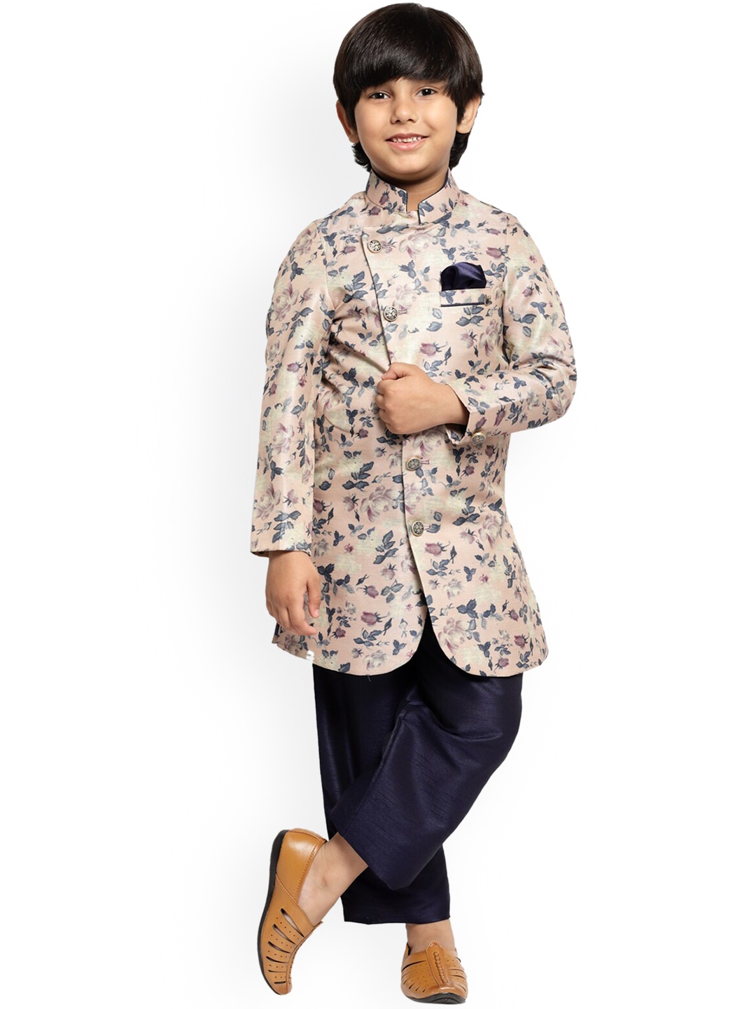 

MAXENCE Boys Pink & Black Printed Sherwani Set