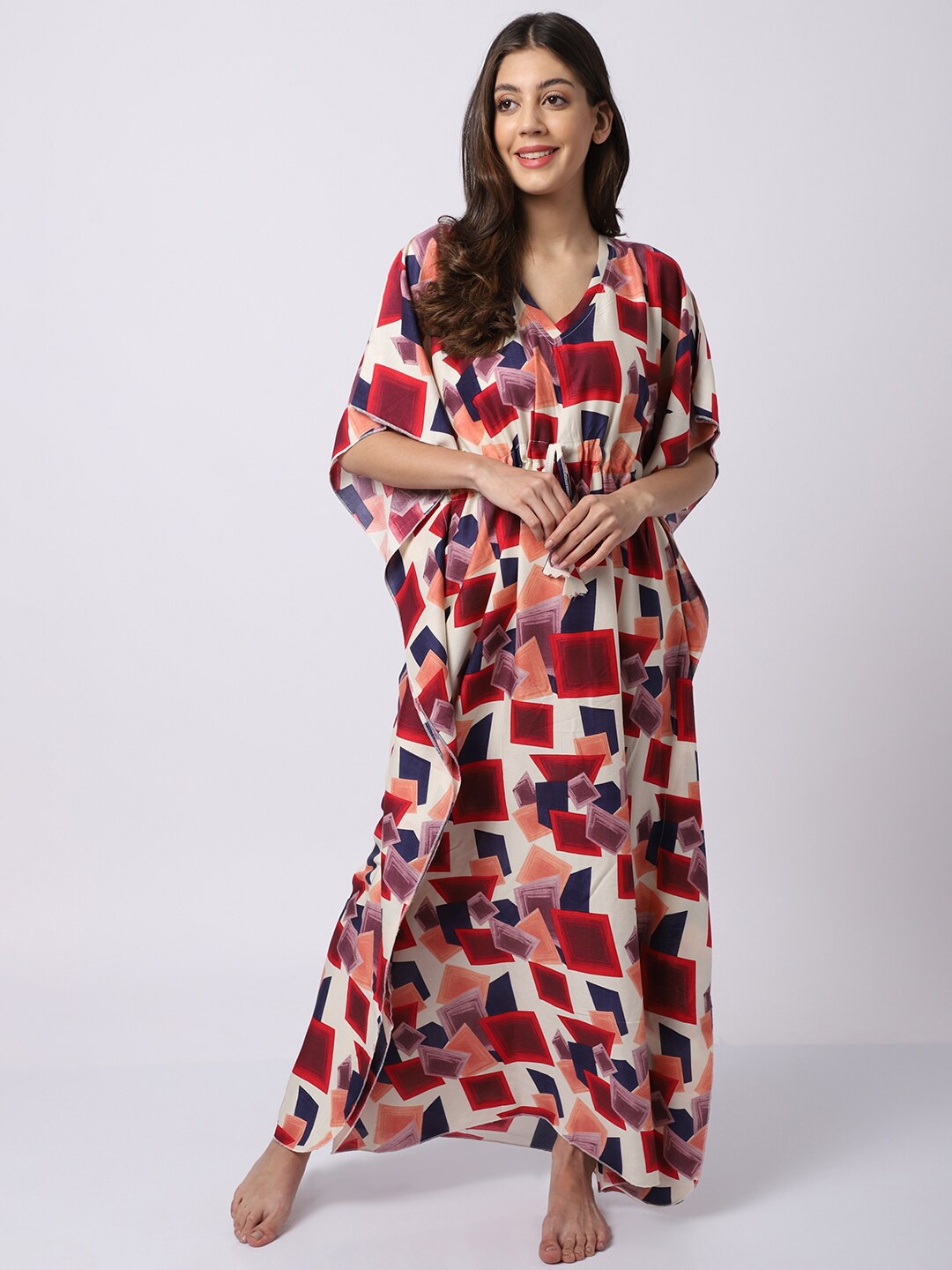 

Claura White Printed Maxi Nightdress
