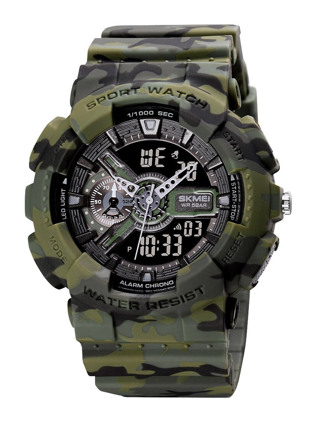 

Skmei Men Black Skeleton Dial & Strap Analogue and Digital Watch Skmei ORG 1688 Camo Green