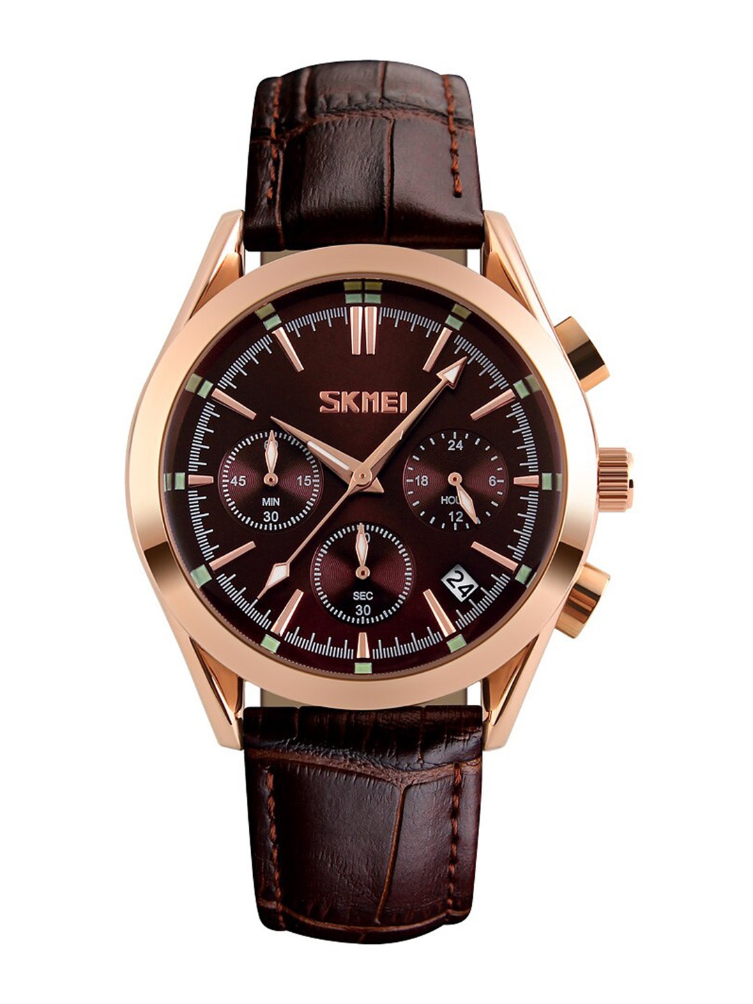 

Skmei Men Brown Dial & Brown Leather Straps Analogue Chronograph Watch