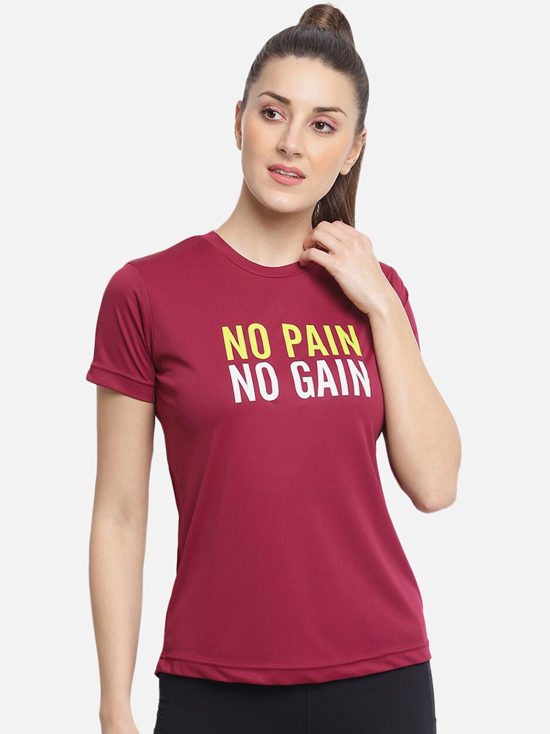 

R&B Women Purple & Yellow Typography Printed T-shirt