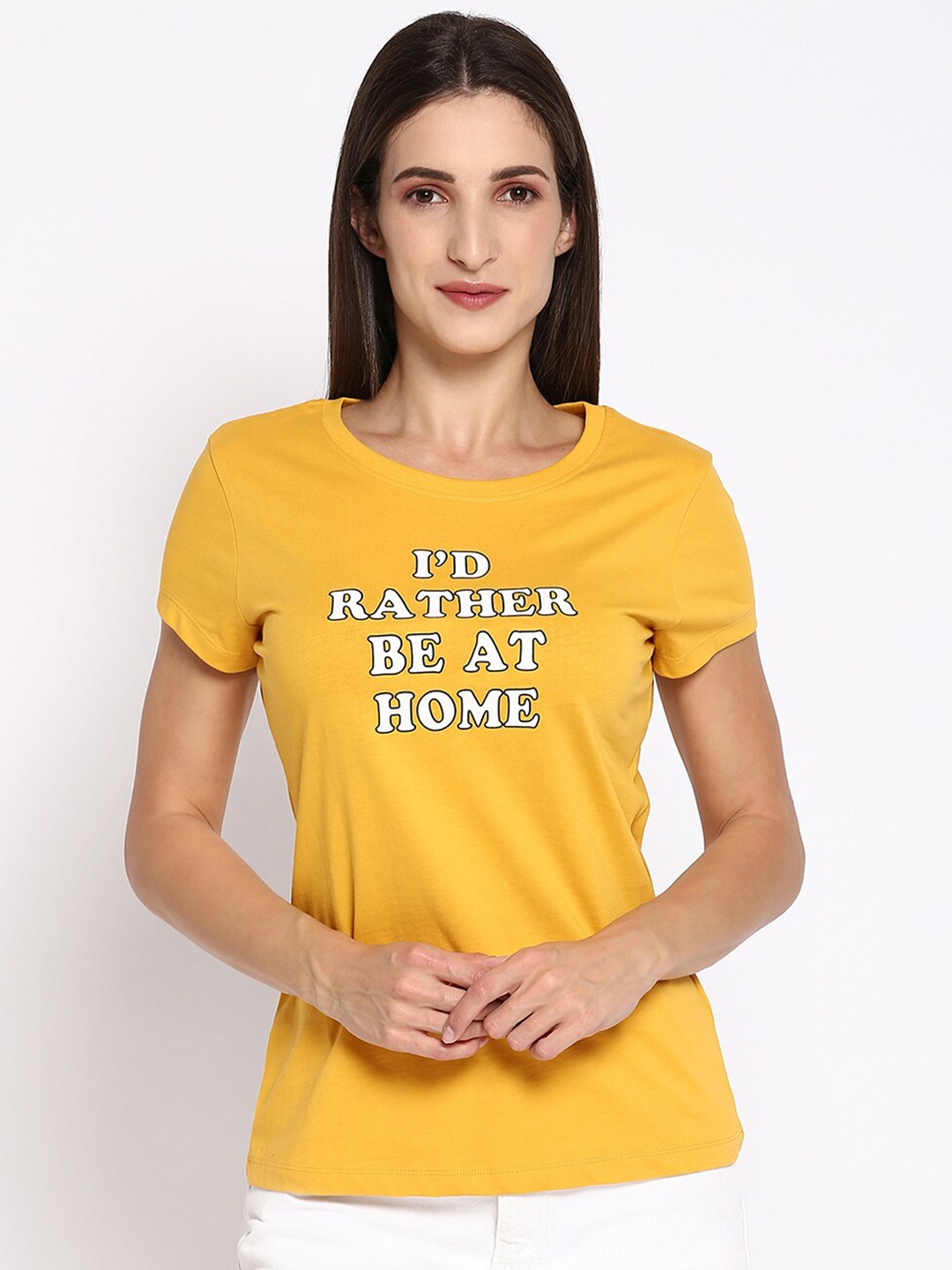 

R&B Women Yellow Typography Printed T-shirt