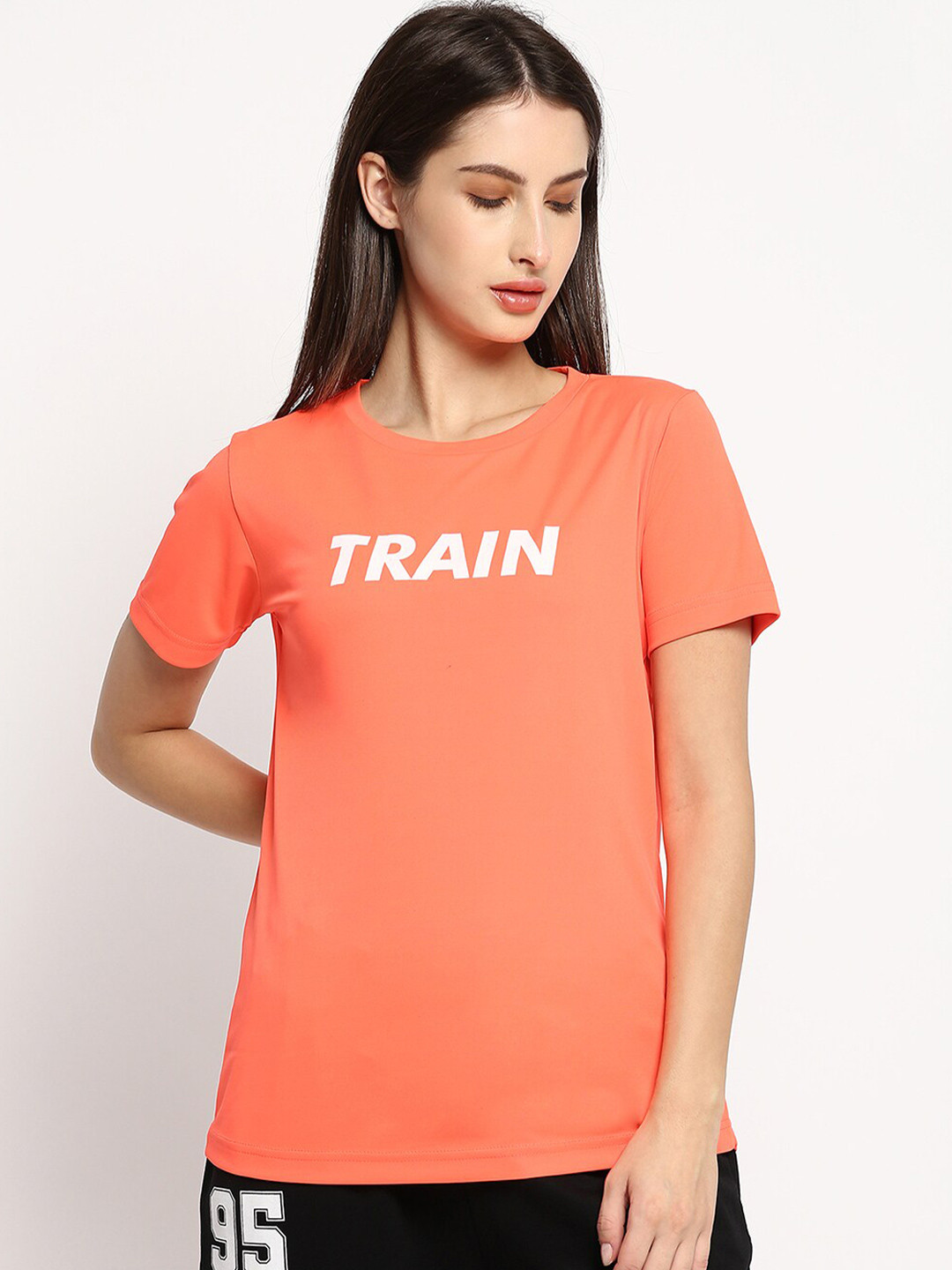 

R&B Women Orange Typography Printed T-shirt