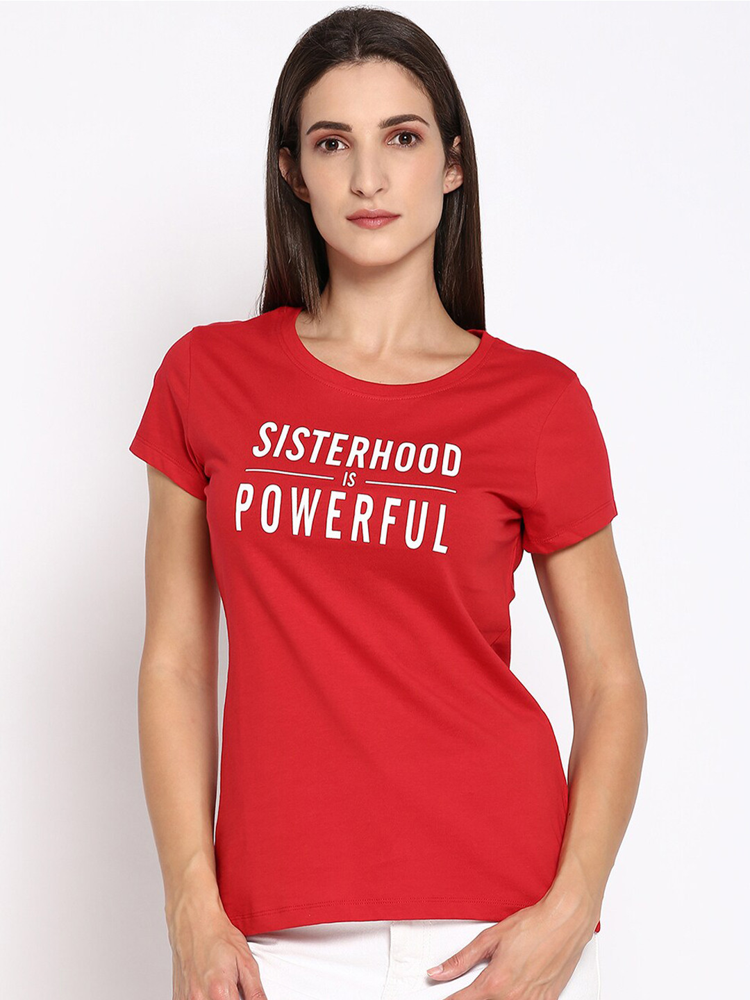 

R&B Women Red Typography Printed T-shirt