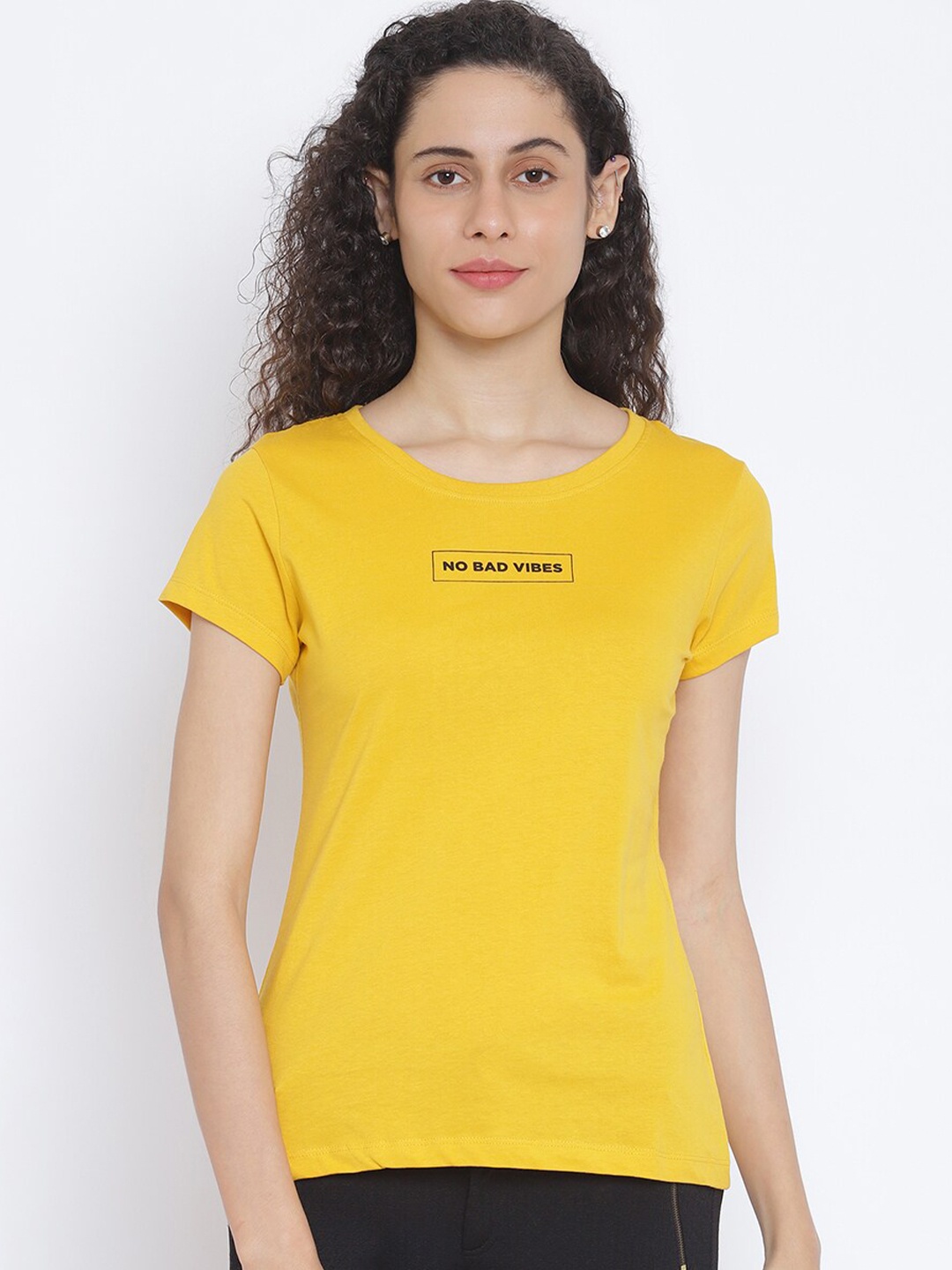 

R&B Women Yellow Typography T-shirt