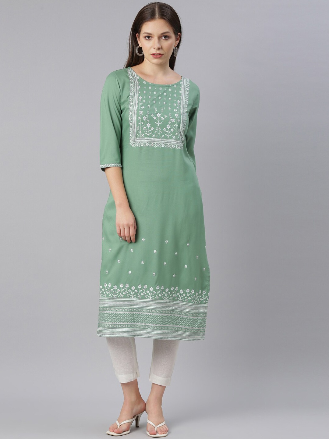 

Marcia Women Green Floral Printed Kurta with Trouser