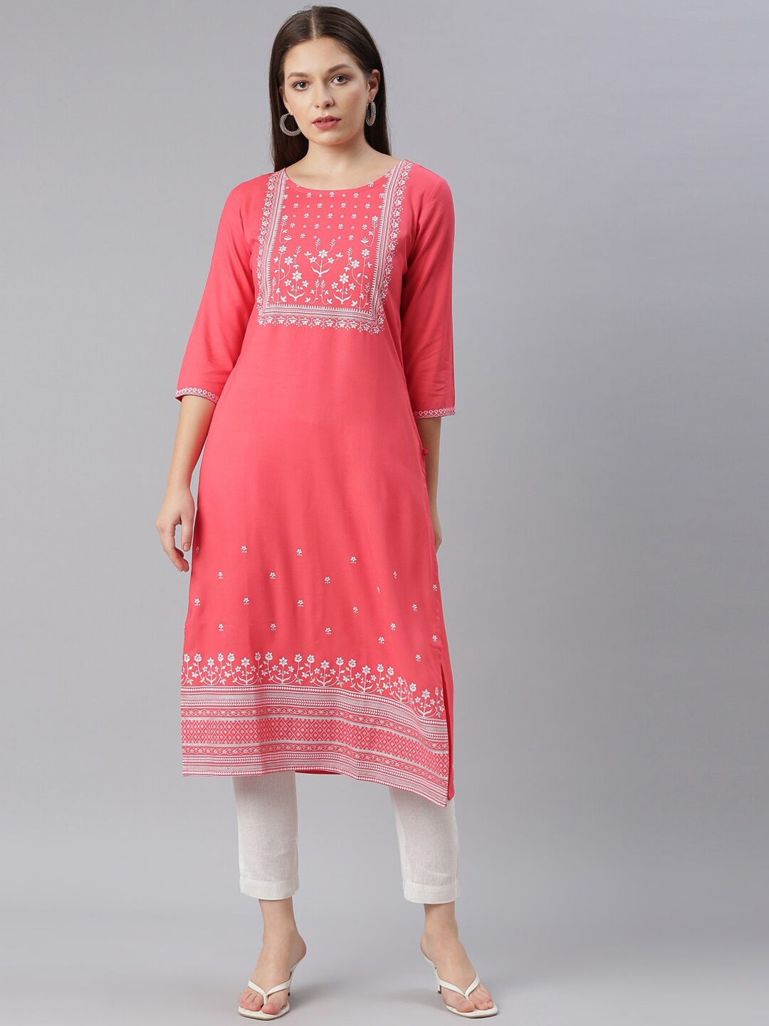 

Marcia Women Pink Embroidered Panelled Kurta with Trousers