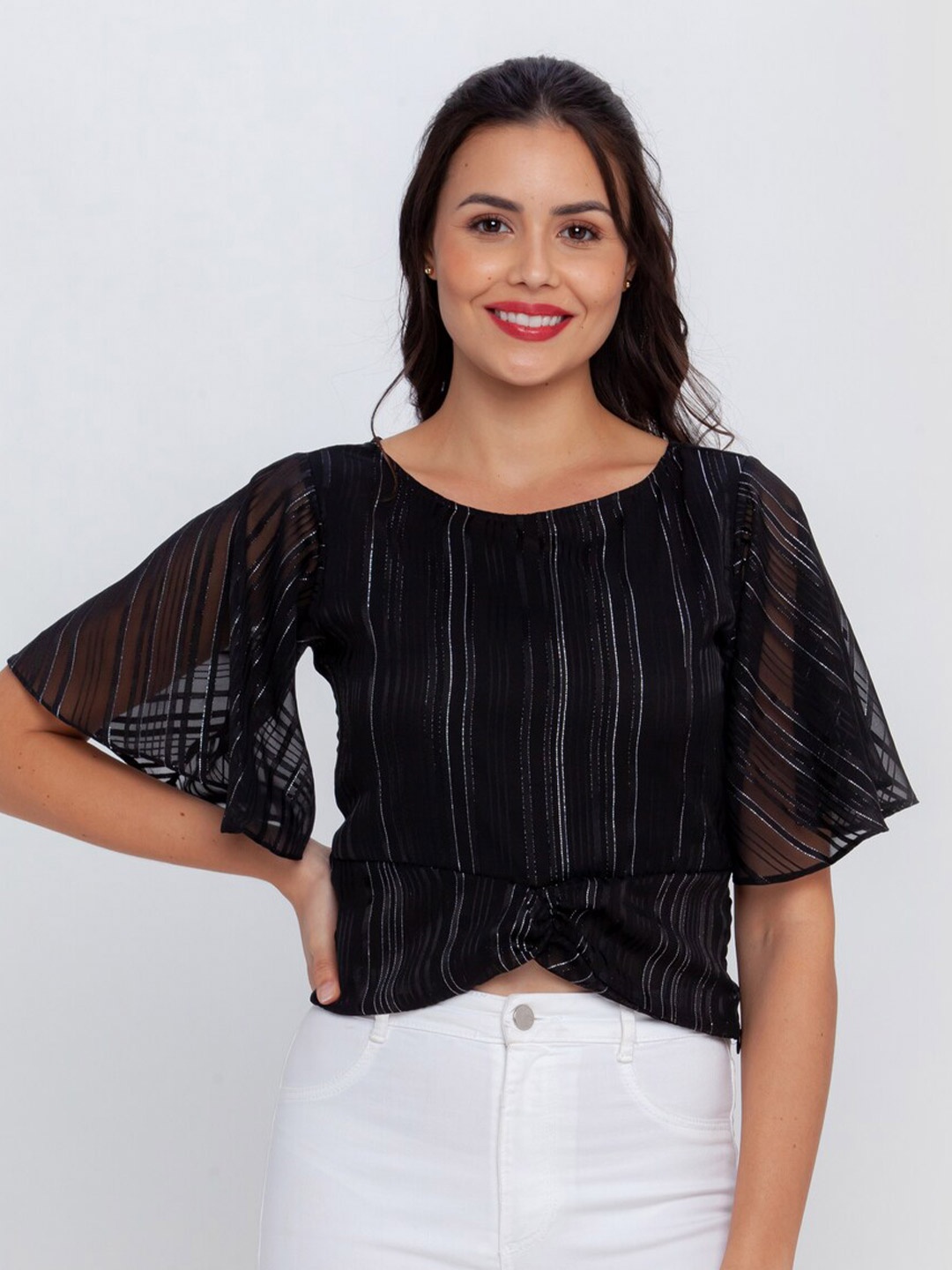 

Zink London Women Black Striped Crop Top