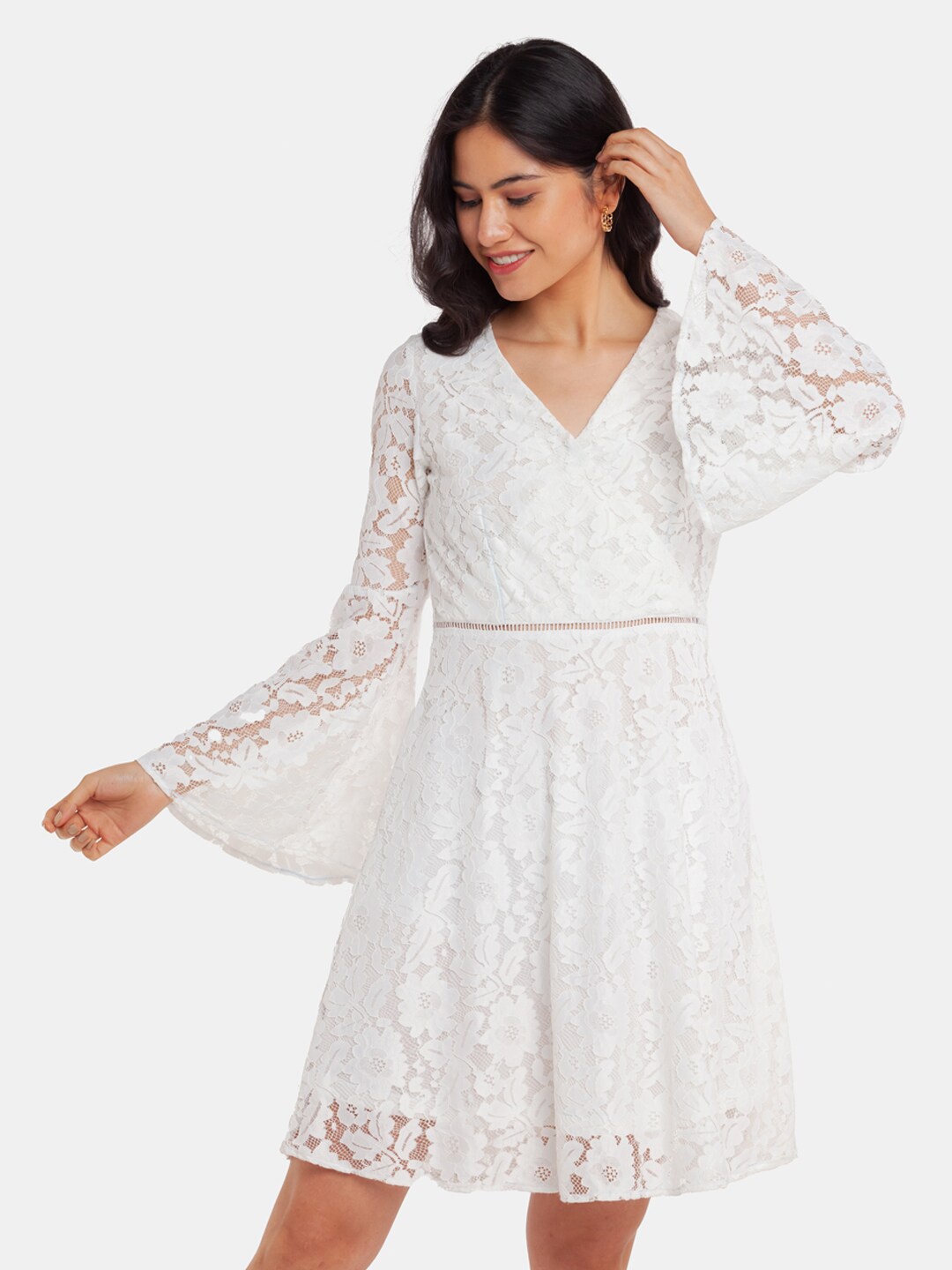 

Zink London Women White Lace Short Dress
