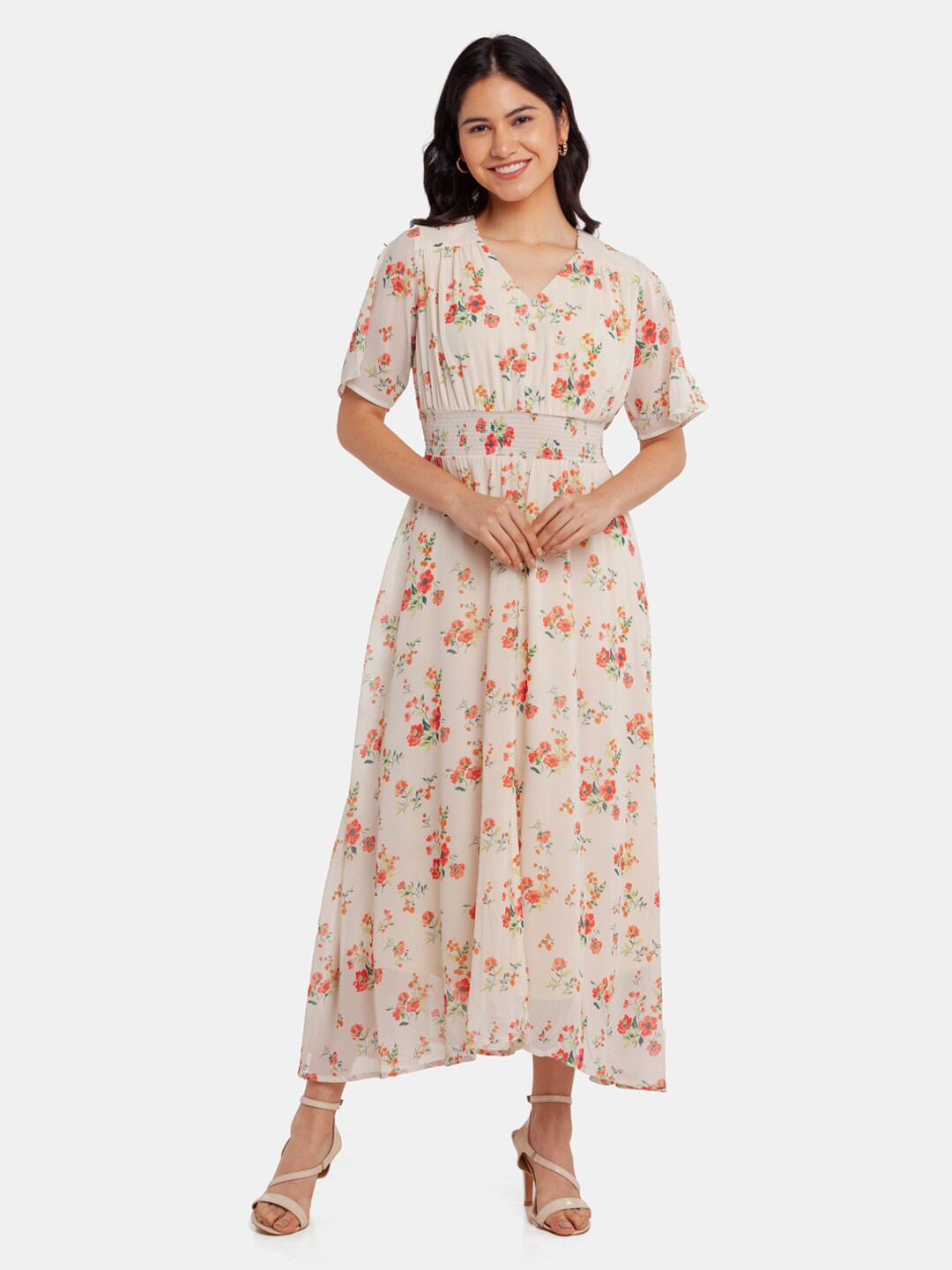 

Zink London Off White & Red Floral Maxi Dress