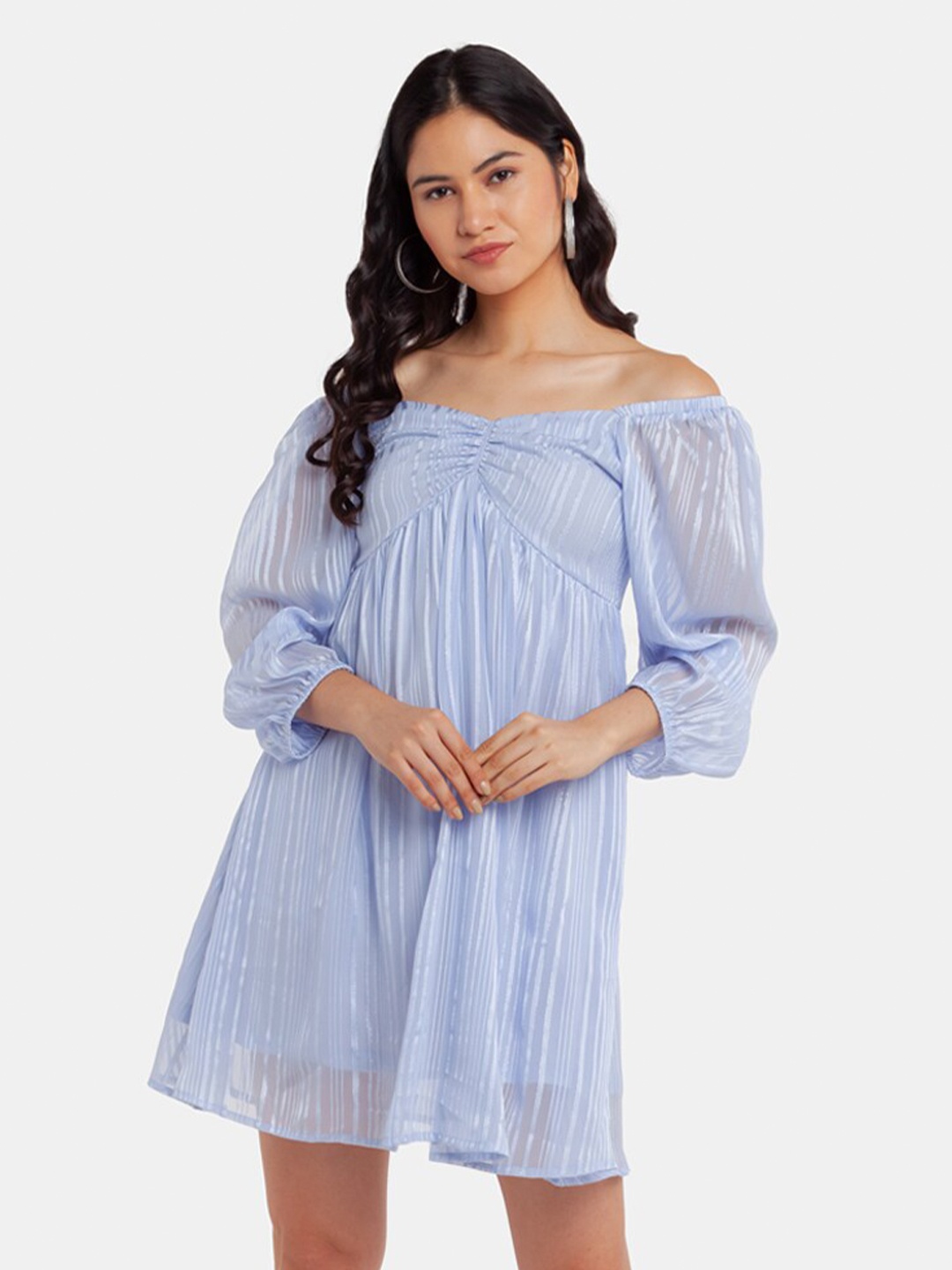 

Zink London Women Blue Striped A-Line Dress