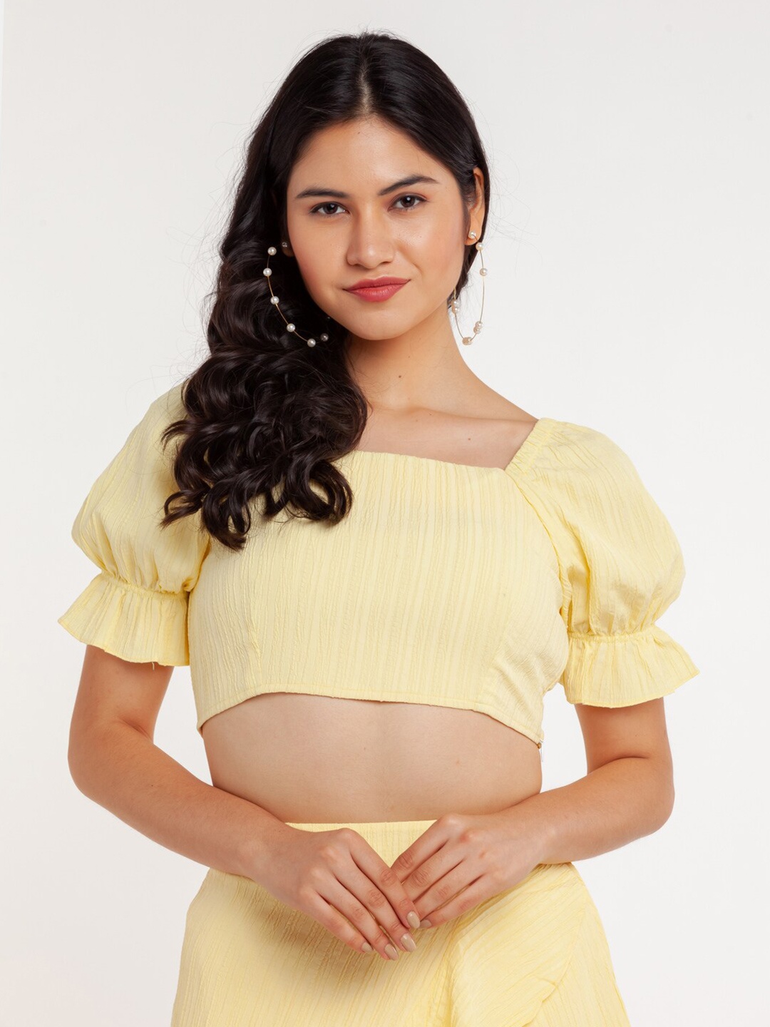 

Zink London Women Yellow Solid Crop Top