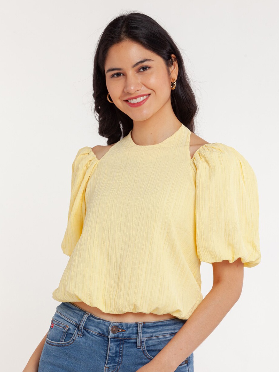 

Zink London Yellow Blouson Crop Top