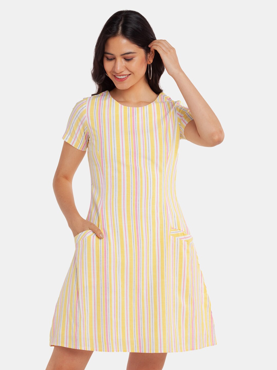 

Zink London Yellow Striped A-Line Dress