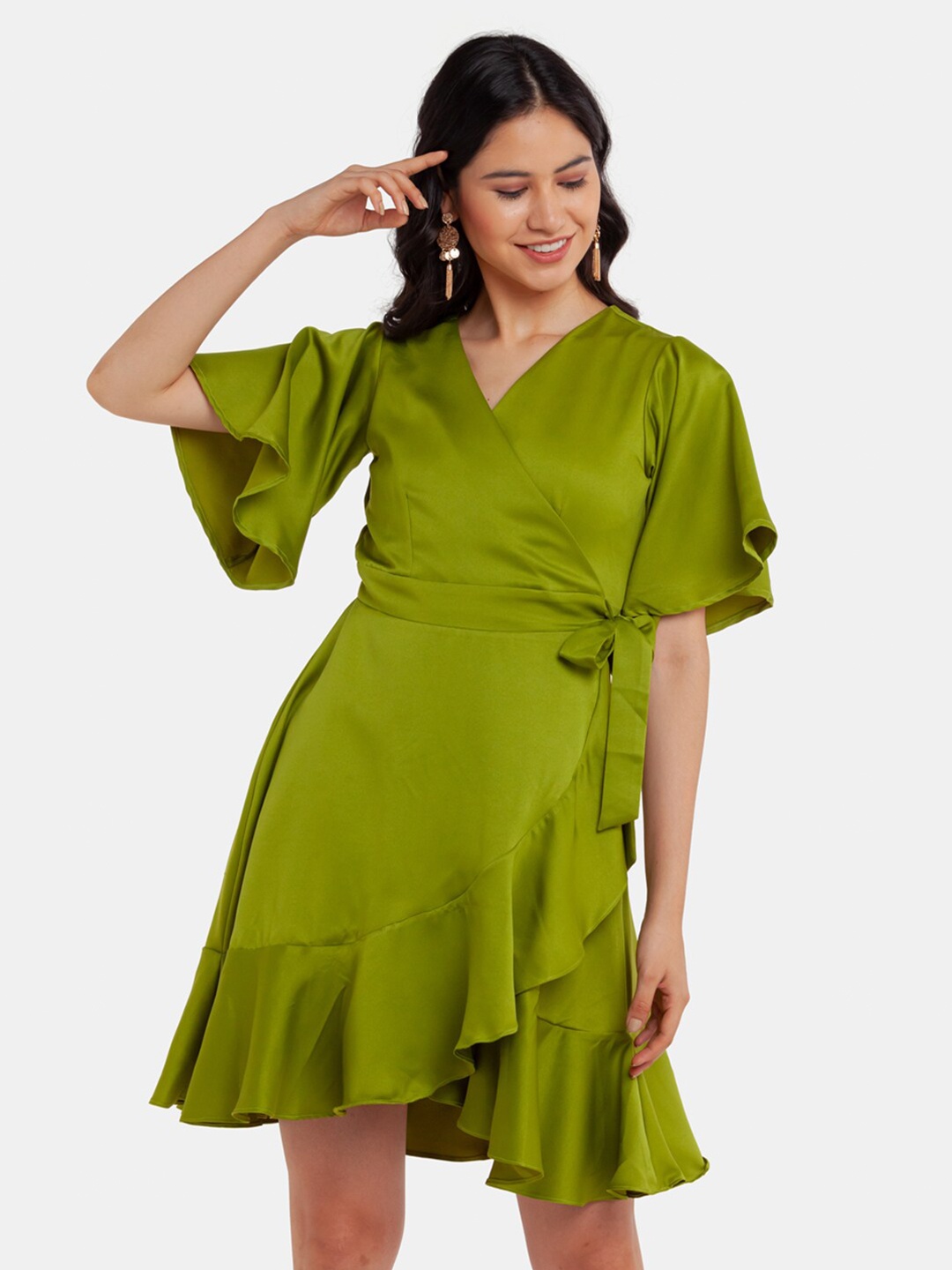 

Zink London Women Green Solid Short Dress