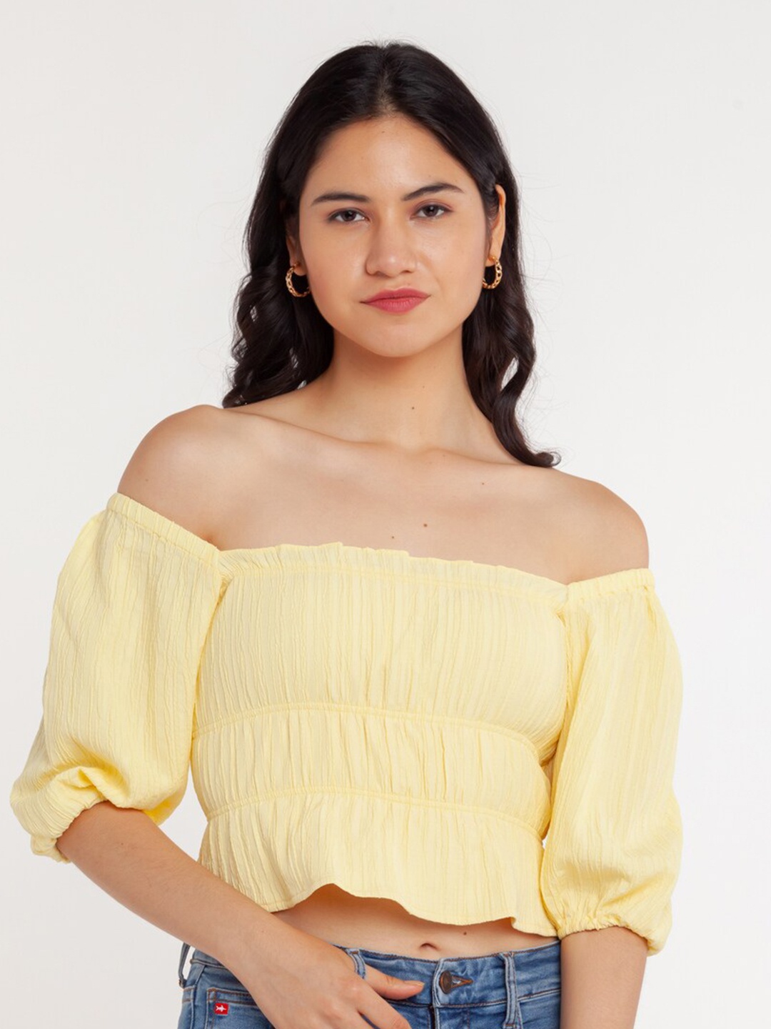 

Zink London Yellow Off-Shoulder Bardot Top