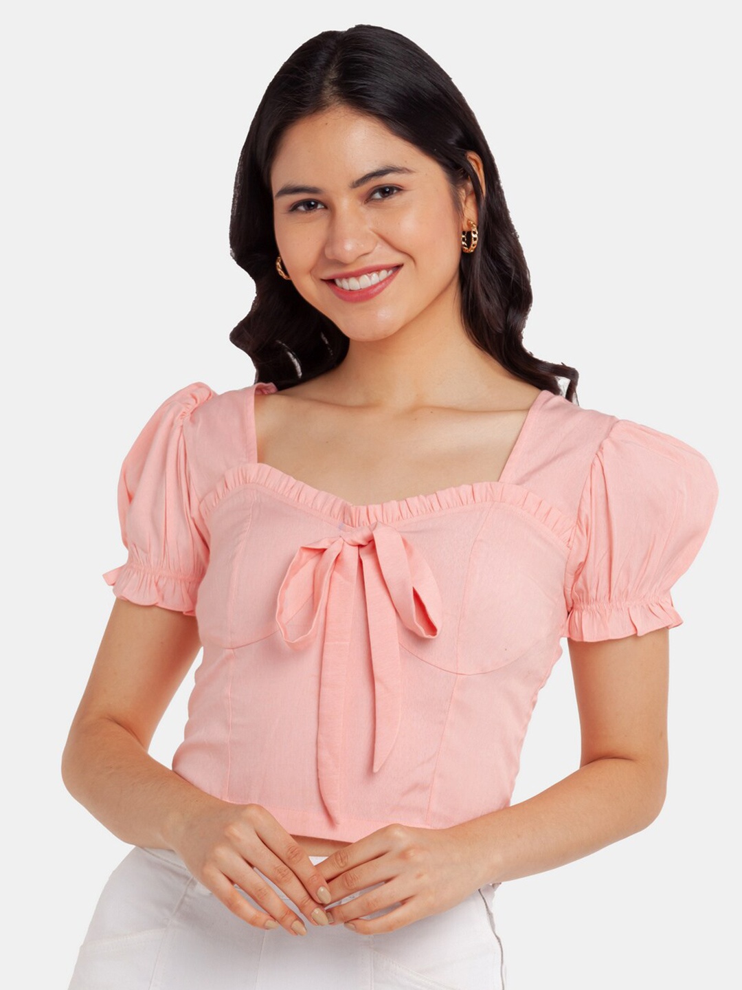 

Zink London Women Pink Solid Crop Top