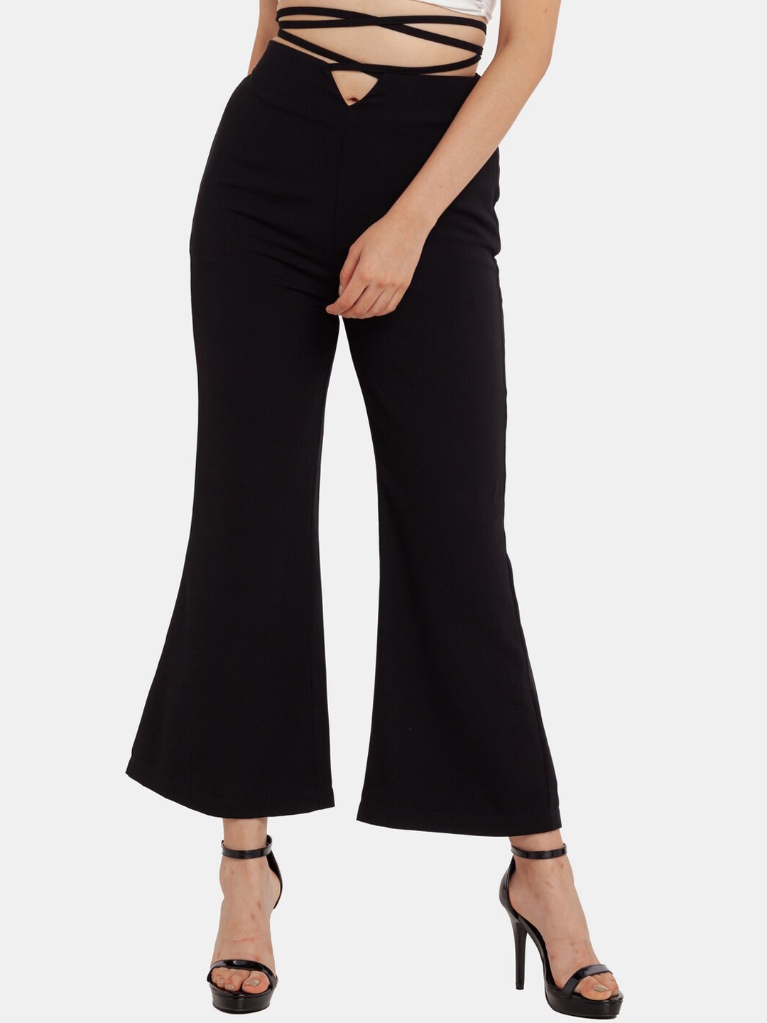 

Zink London Women Black Flared High-Rise Trousers