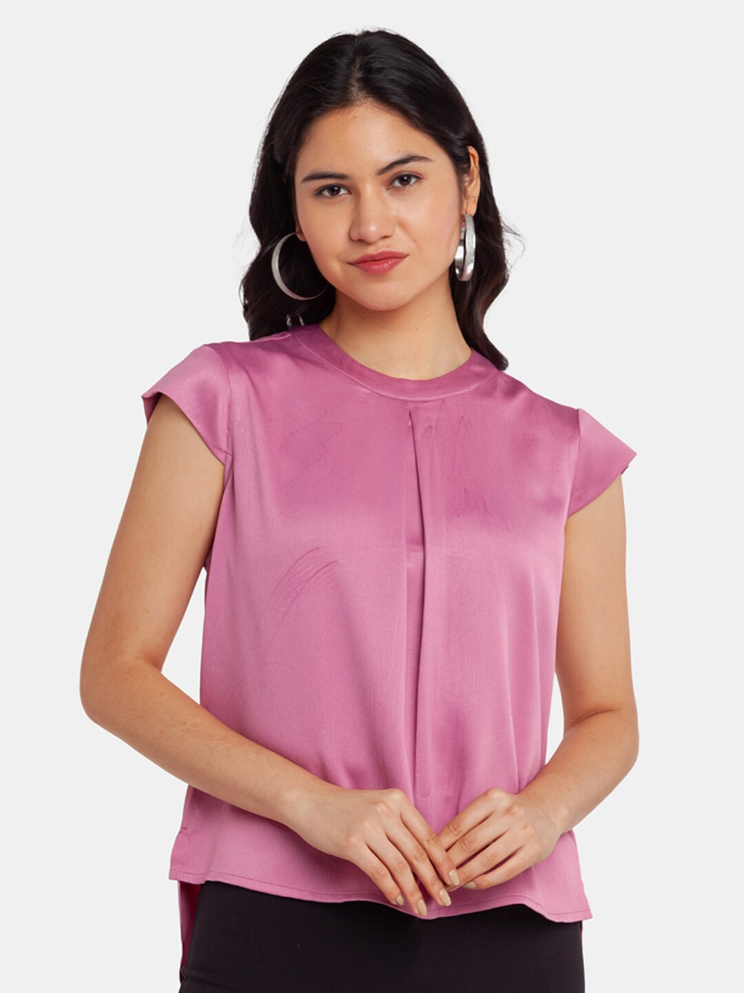 

Zink London Pink Pleated Cap Sleeves Top