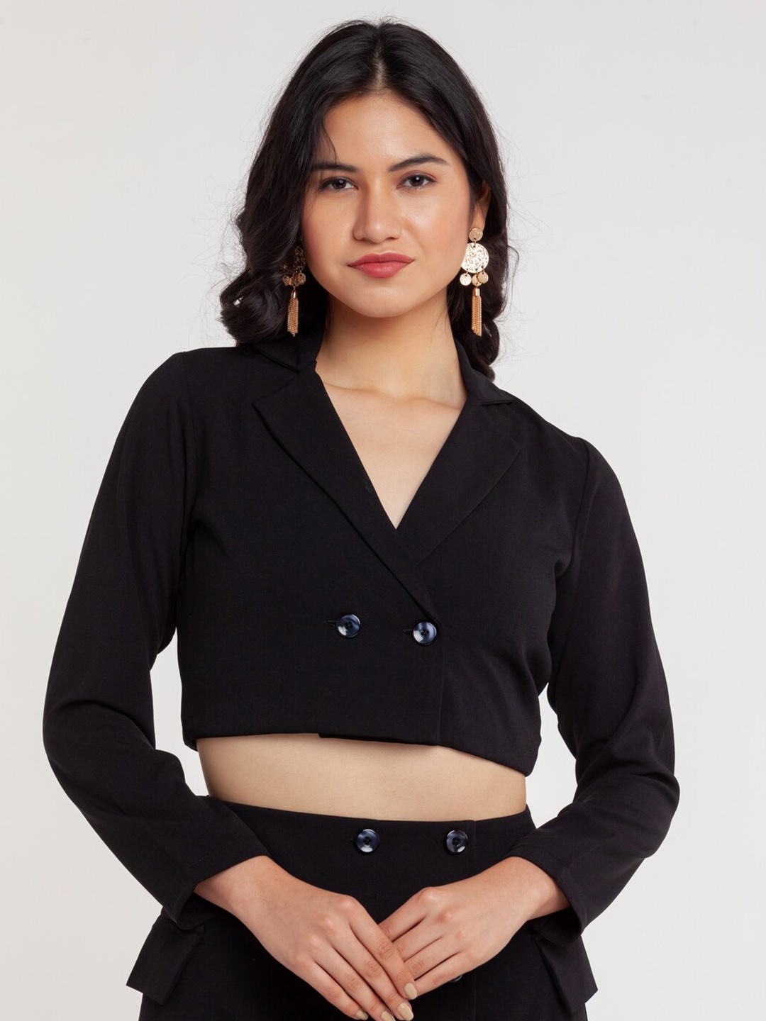 

Zink London Black Shirt Style Crop Top