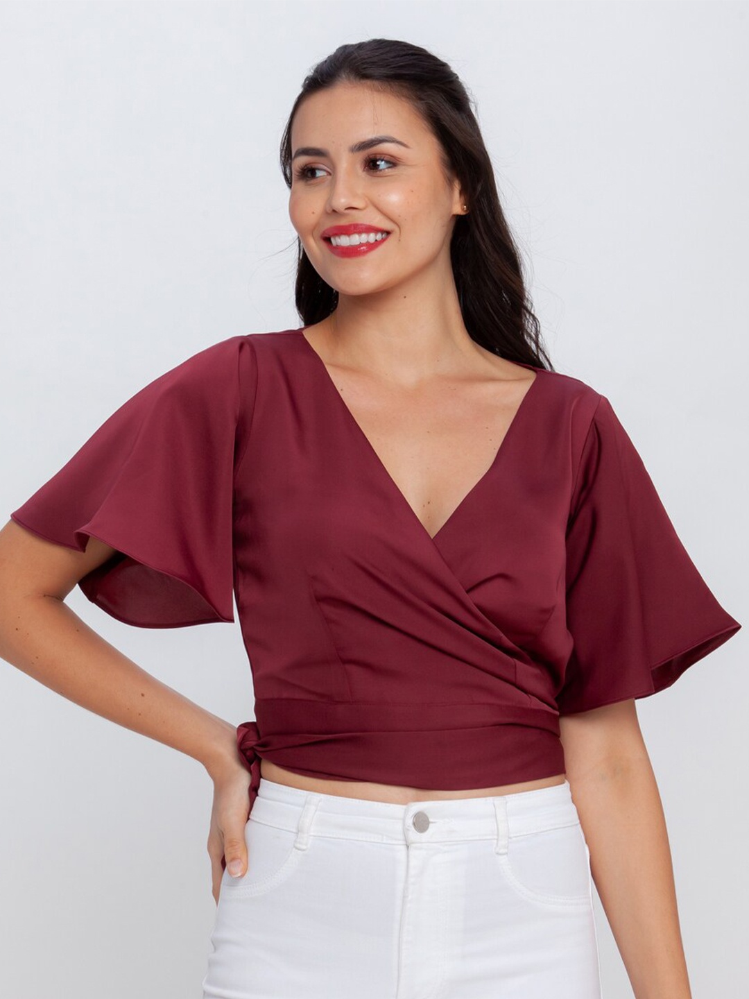 

Zink London Maroon Blouson Crop Top