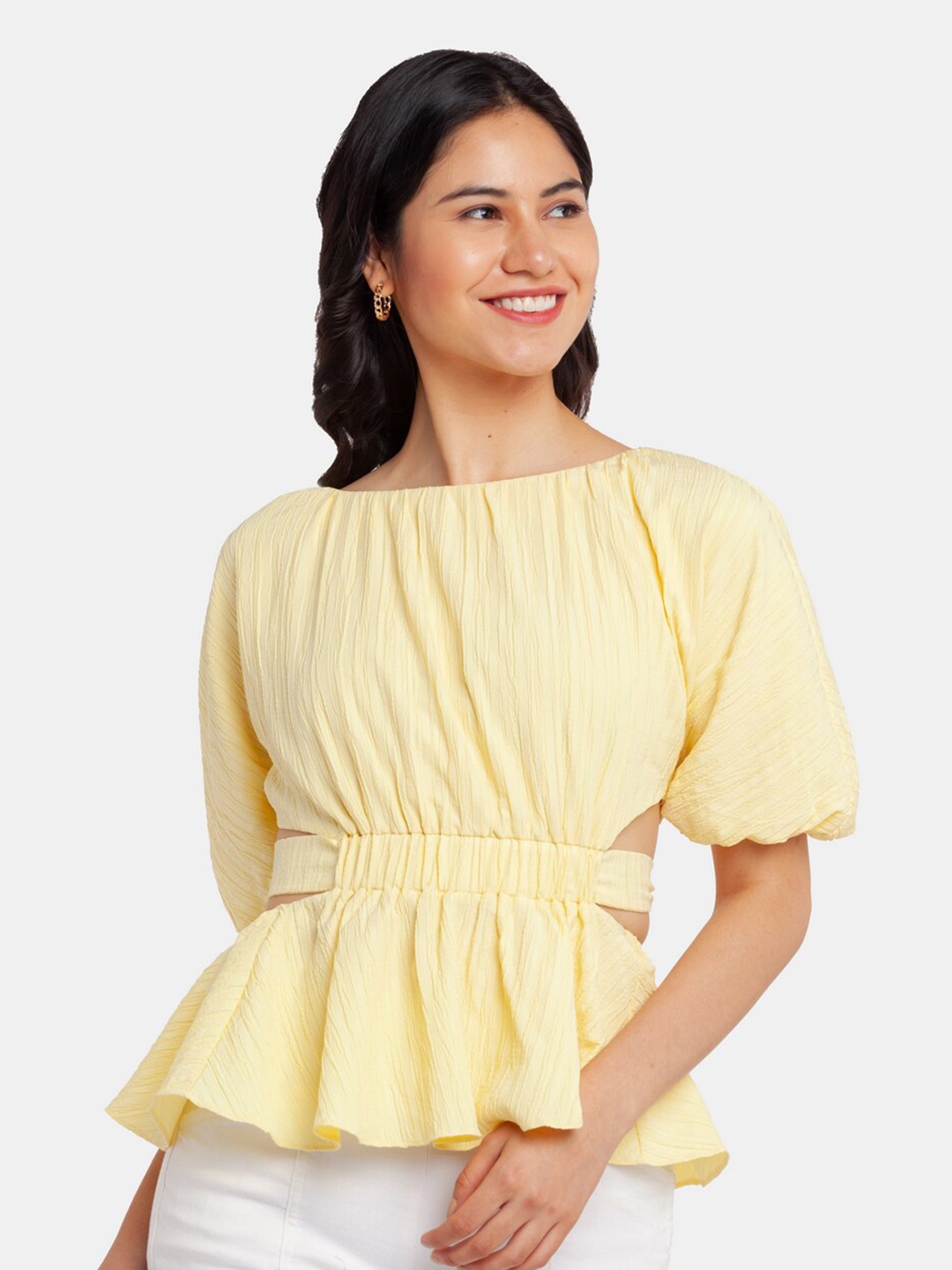 

Zink London Women Yellow Solid Cut Out Top