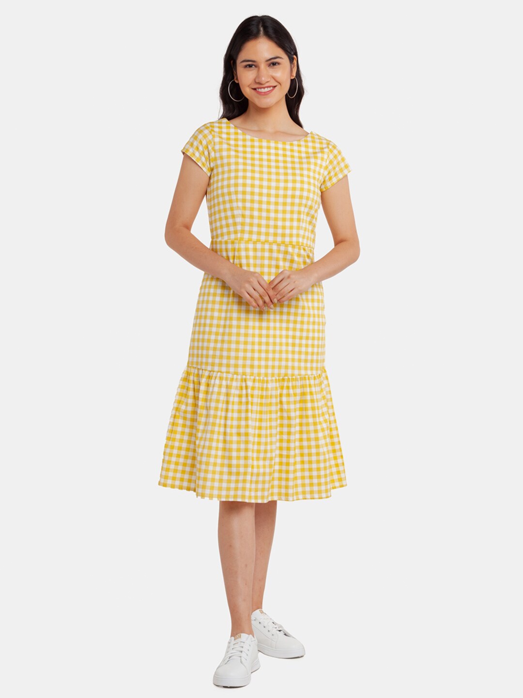 

Zink London Yellow Checked A-Line Dress