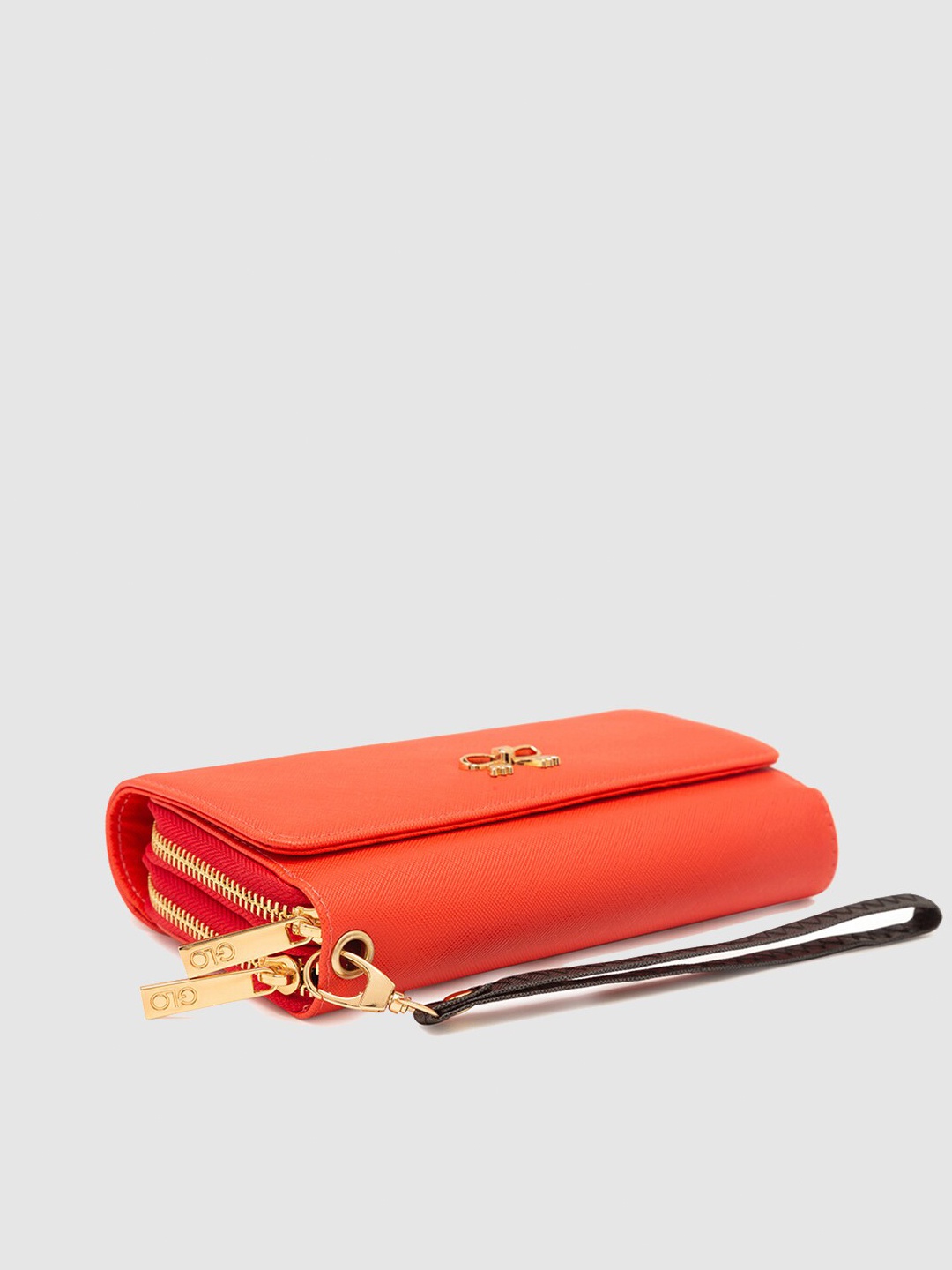 

Globus Women Orange & Gold-Toned Bow Detail PU Zip Around Wallet