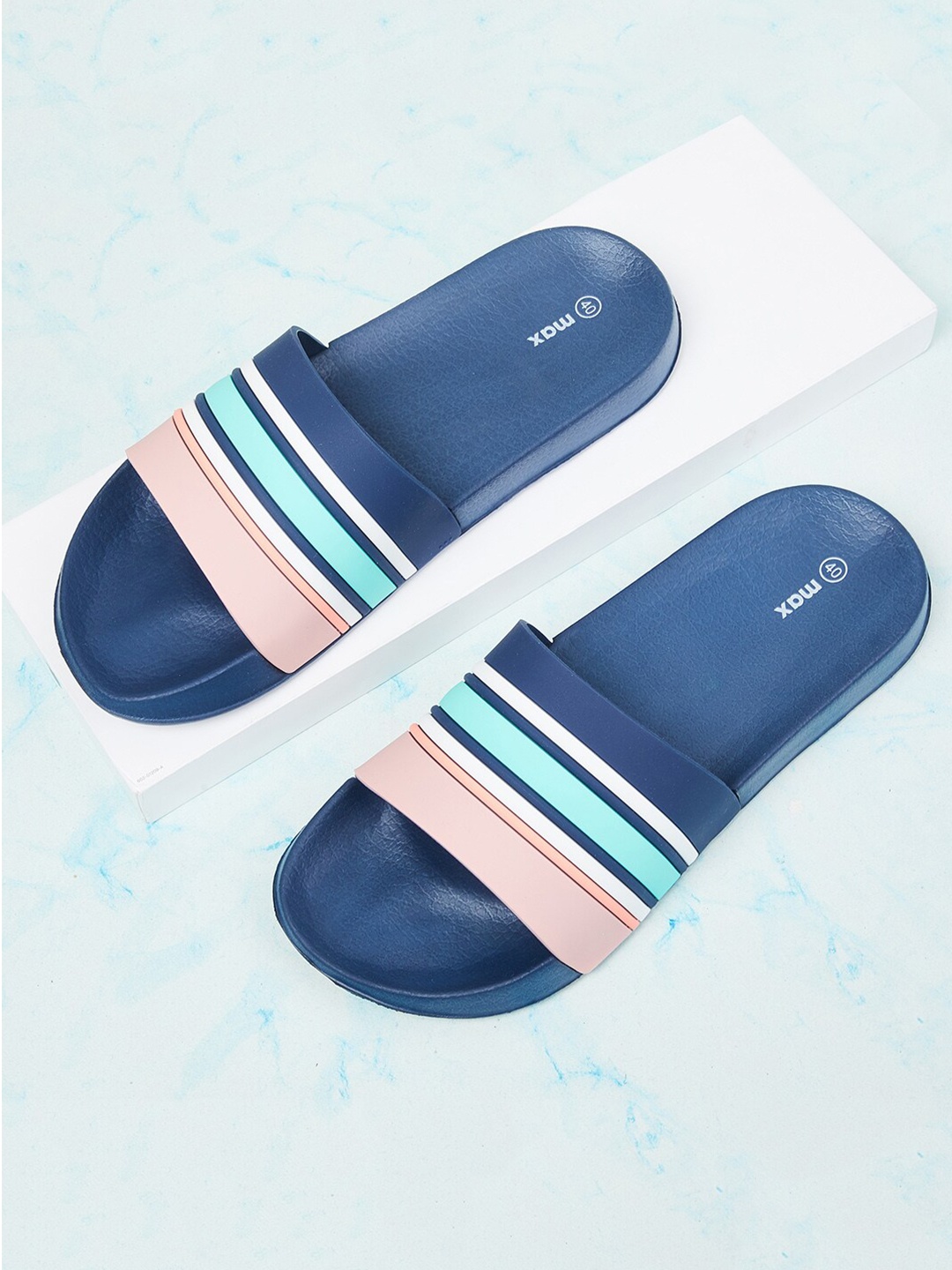 

max Women Blue & Pink Striped Flip Flops Sliders
