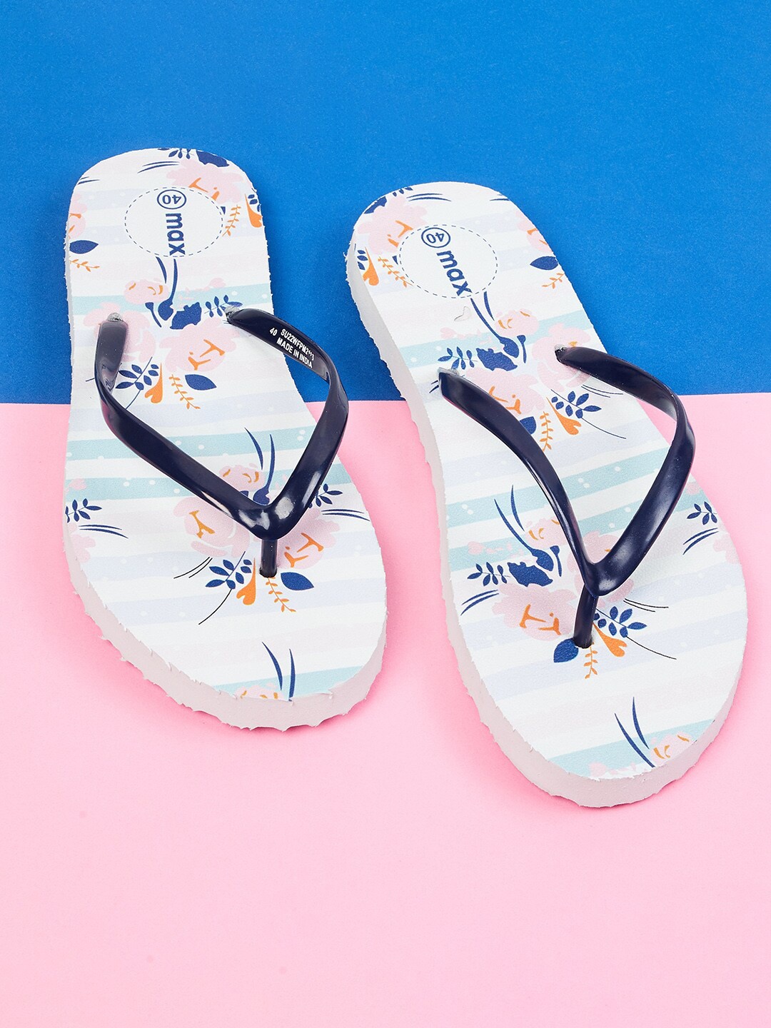 

max Women Cream-Coloured & Pink Printed Slip-On, White