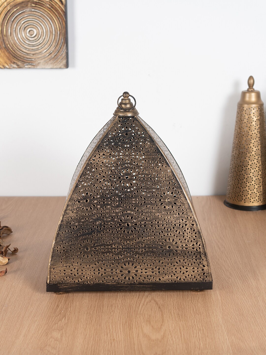 

HomeTown Brown Dazzle Metal Lantern Candle Holder