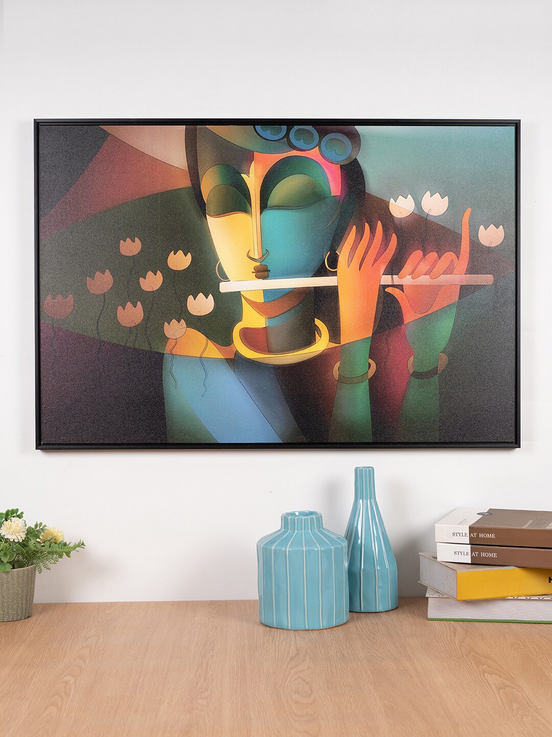 

HomeTown Blue & Green Krishna Printed Framed Wall Art