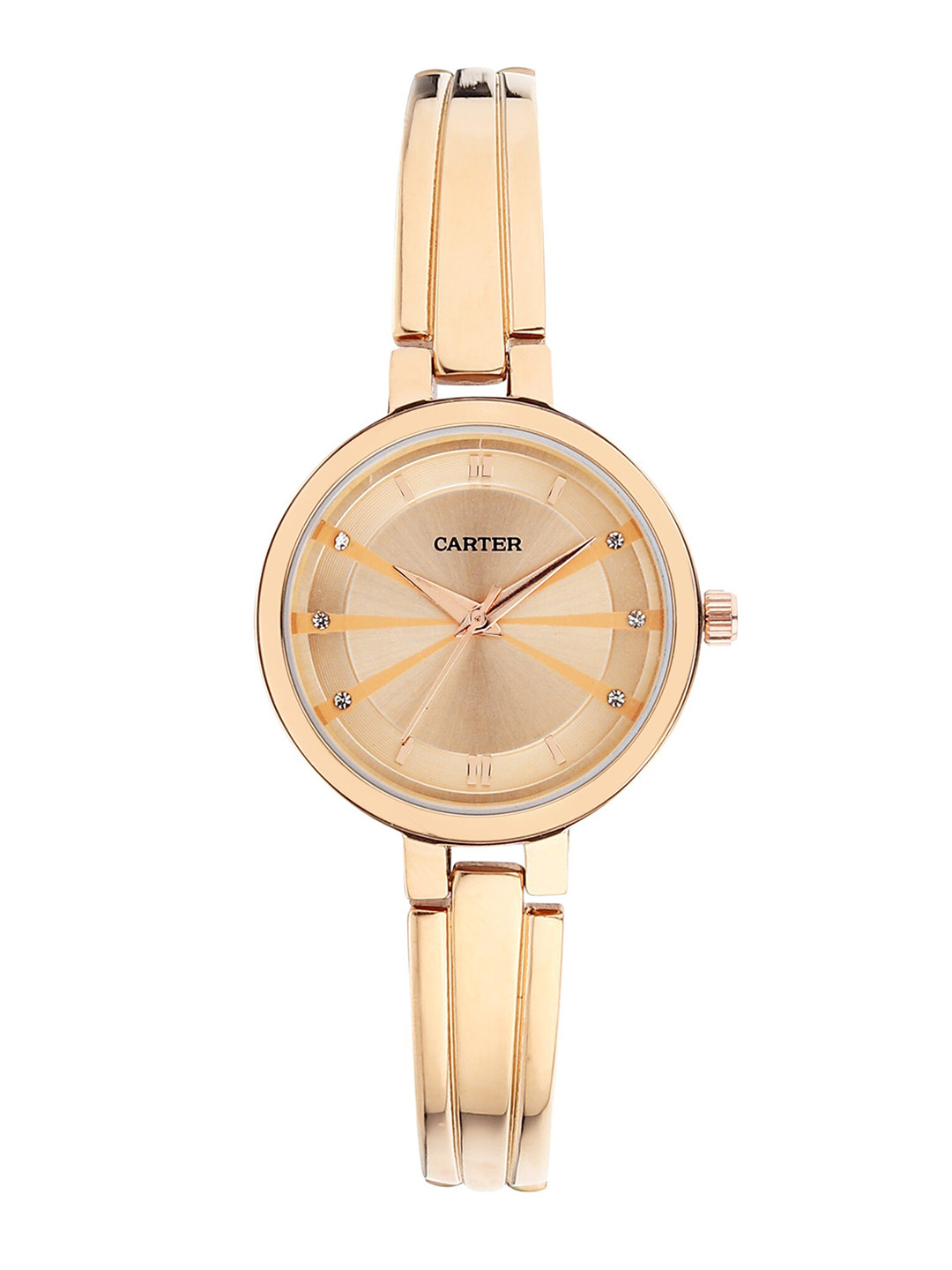 

Sandy D Carter Women Rose Gold-Toned Brass Embellished Dial & Rose Gold Toned Bracelet Style Straps Analogue Watch