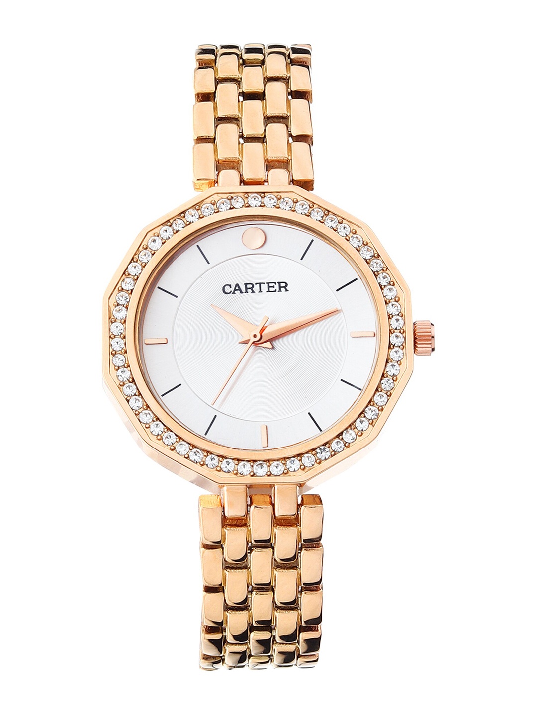 

Sandy D Carter Women White Brass Dial & Rose Gold Toned Bracelet Style Straps Analogue Watch