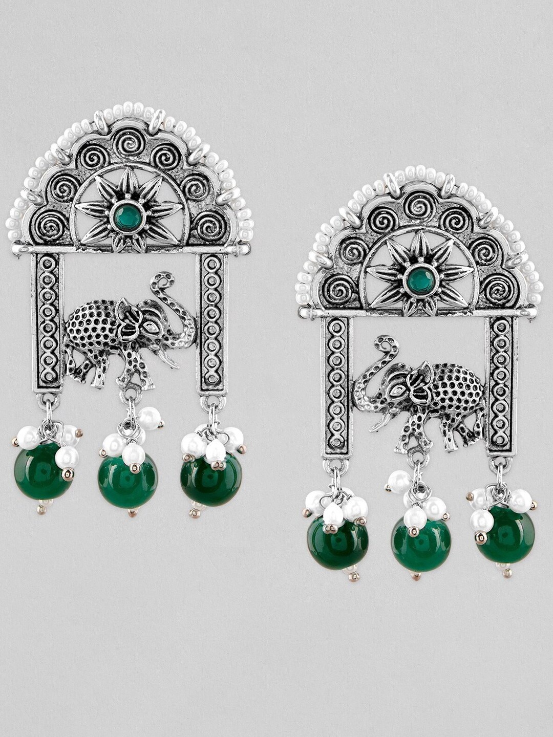 

Rubans Green Contemporary Silver-Plated Drop Earrings