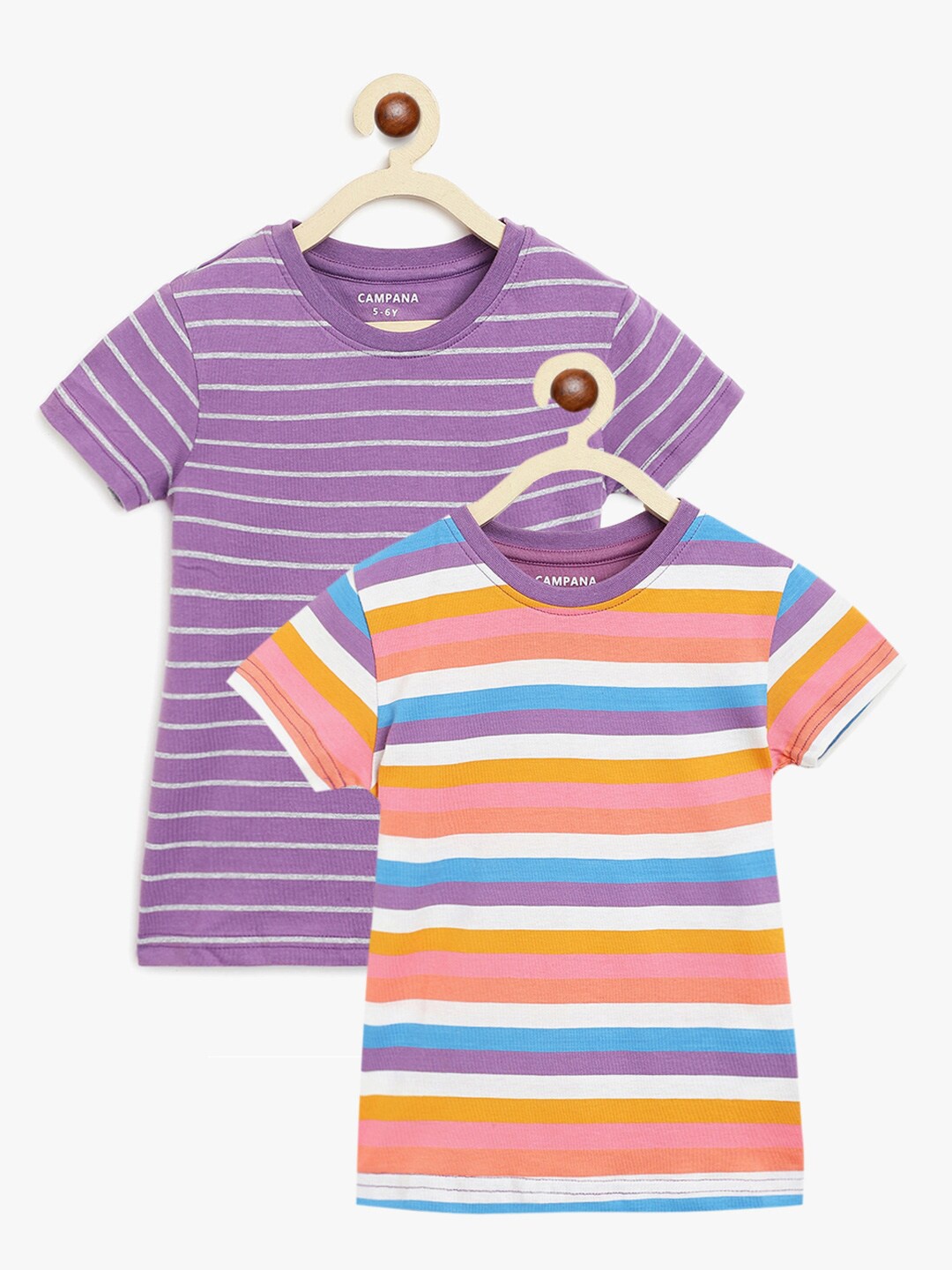 

Campana Girls Purple Pack of 2 Striped A T-shirt